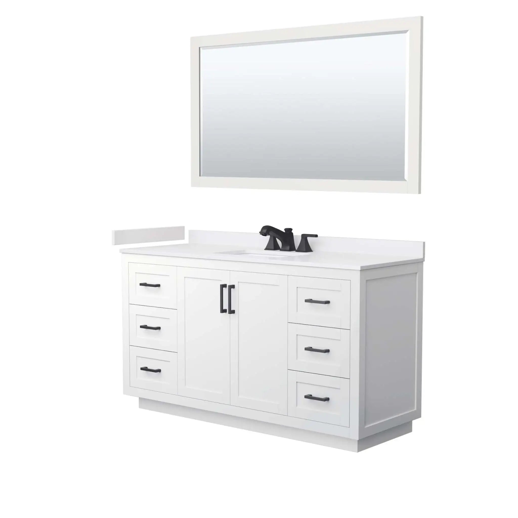 60" Miranda Single Bathroom Vanity in White with Matte Black Trim & 58" Mirror by Wyndham