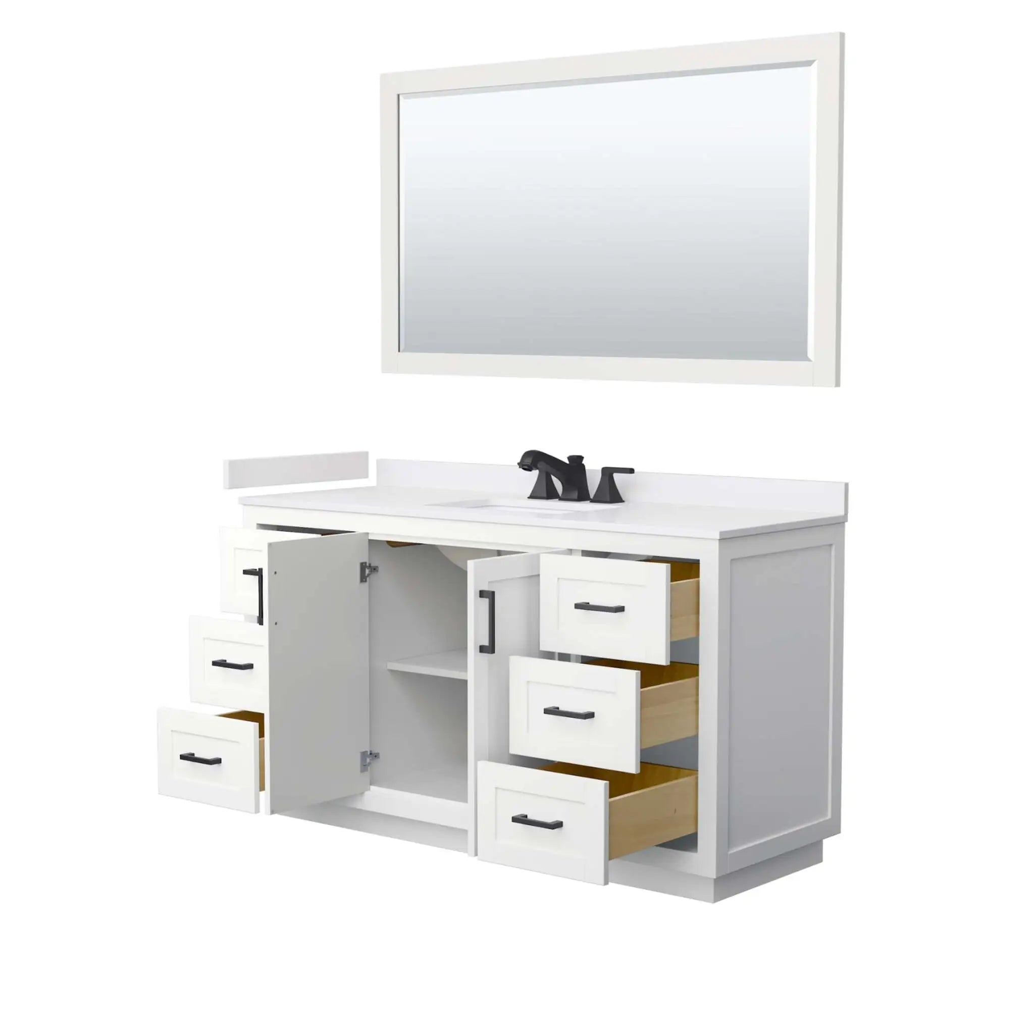 60" Miranda Single Bathroom Vanity in White with Matte Black Trim & 58" Mirror by Wyndham