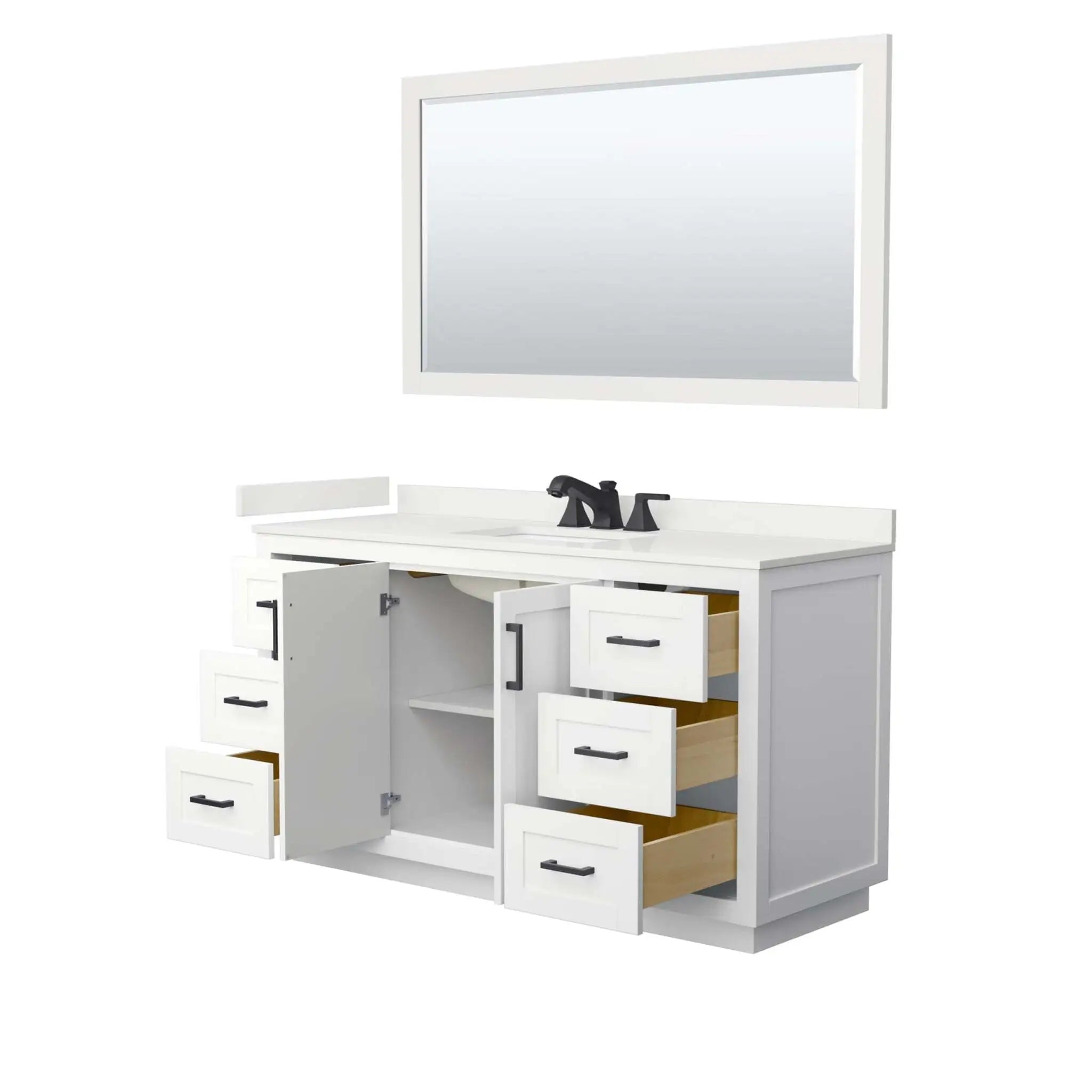 60" Miranda Single Bathroom Vanity in White with Matte Black Trim & 58" Mirror by Wyndham
