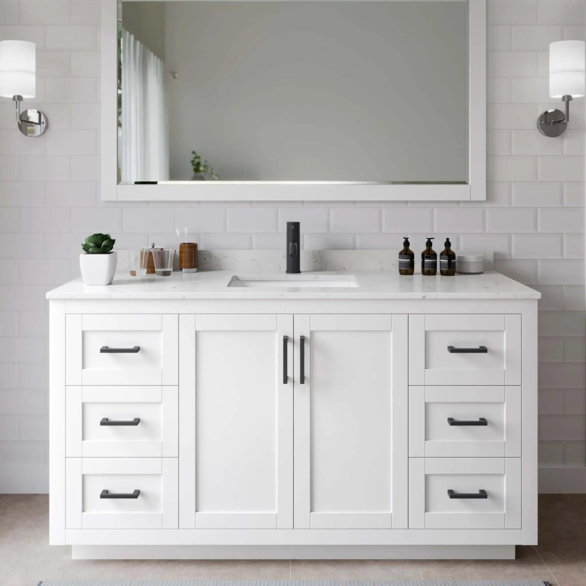 60" Miranda Single Bathroom Vanity in White with Matte Black Trim by Wyndham