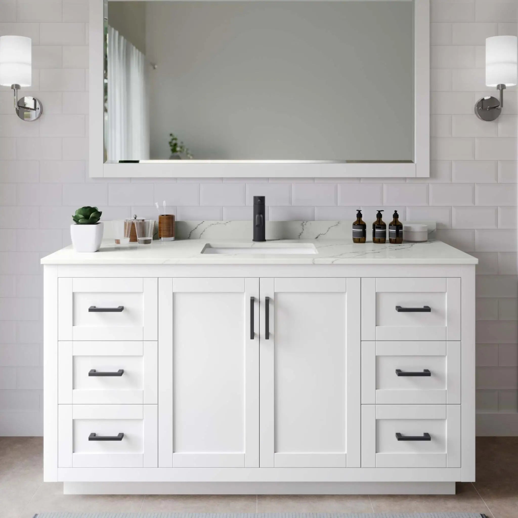 60" Miranda Single Bathroom Vanity in White with Matte Black Trim by Wyndham