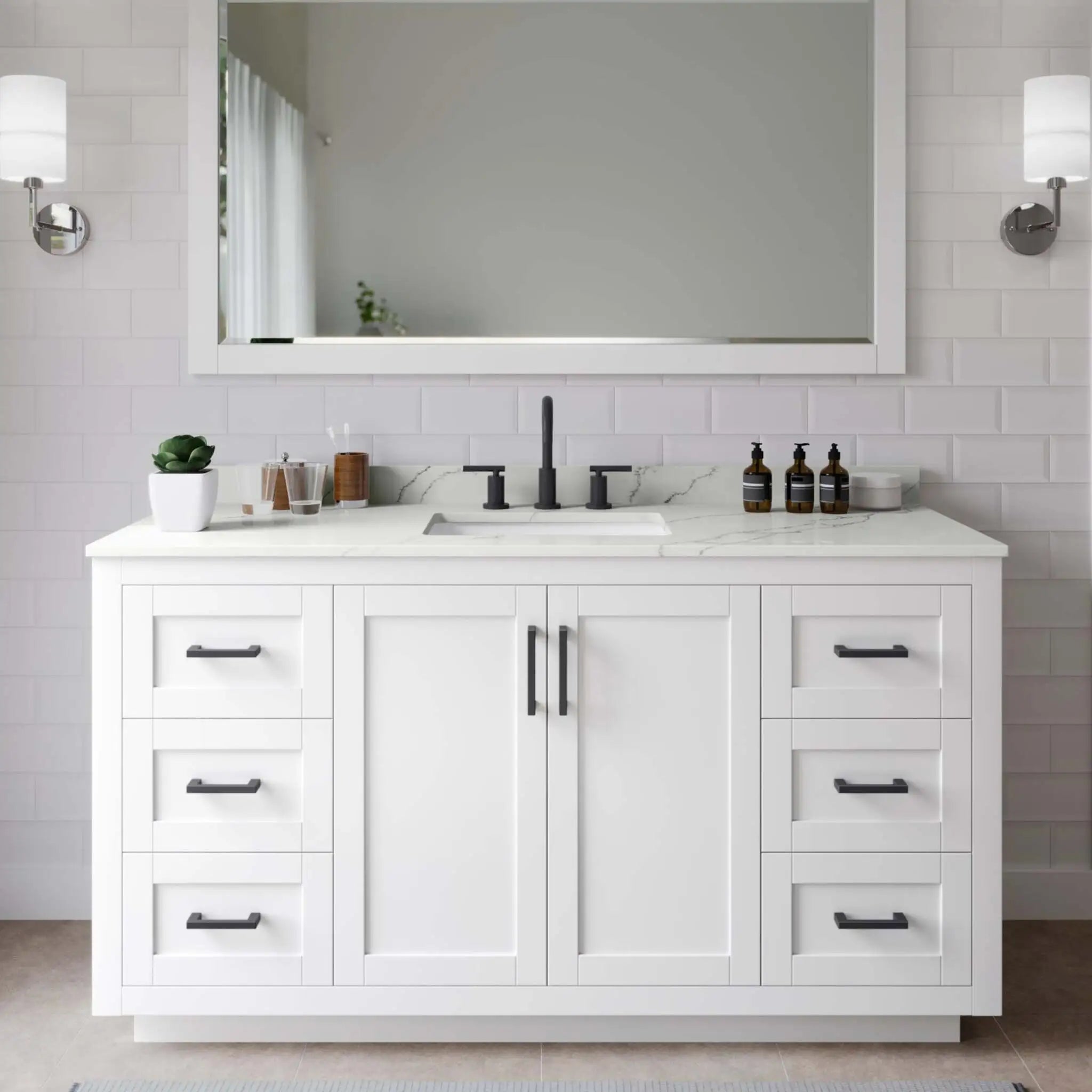60" Miranda Single Bathroom Vanity in White with Matte Black Trim by Wyndham