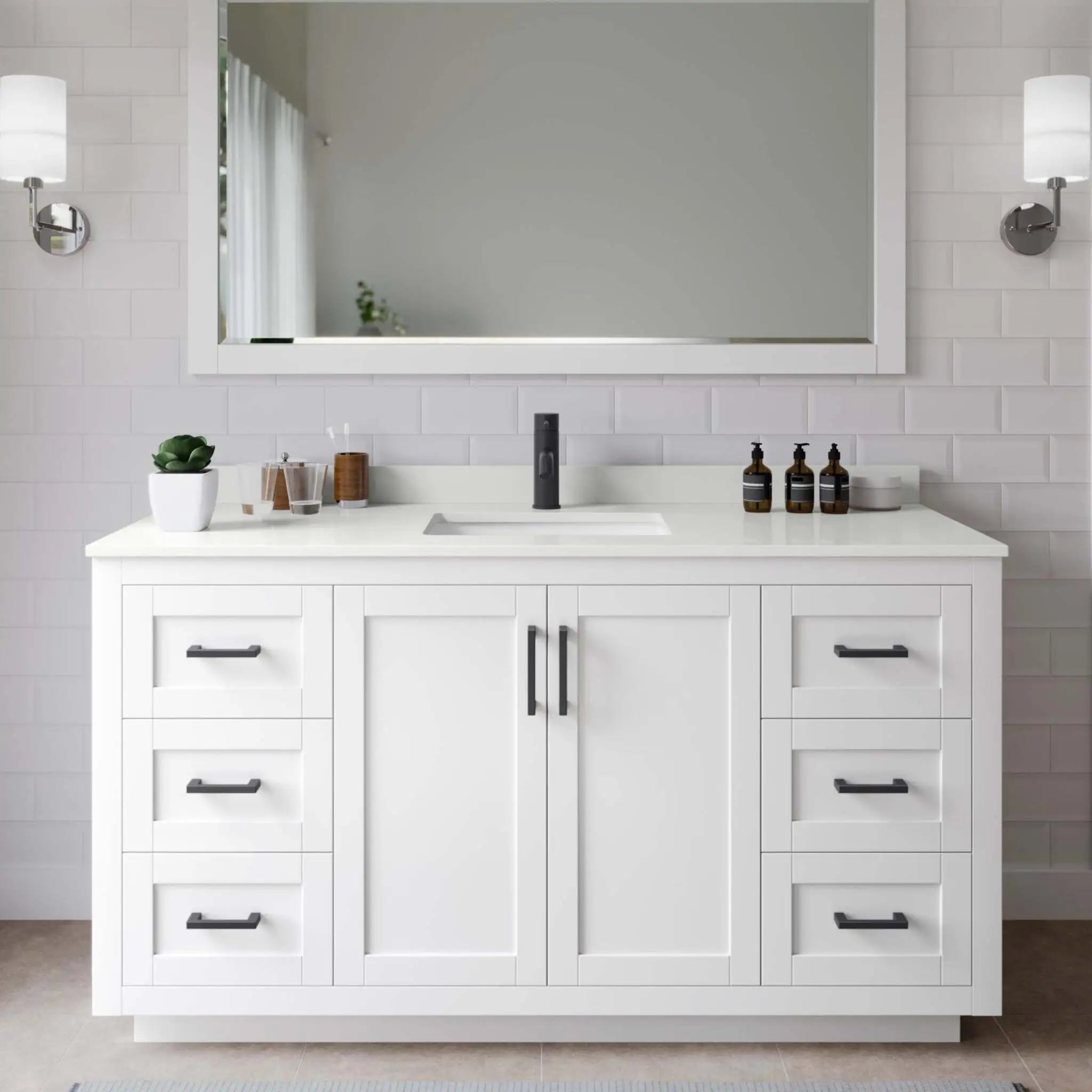 60" Miranda Single Bathroom Vanity in White with Matte Black Trim by Wyndham