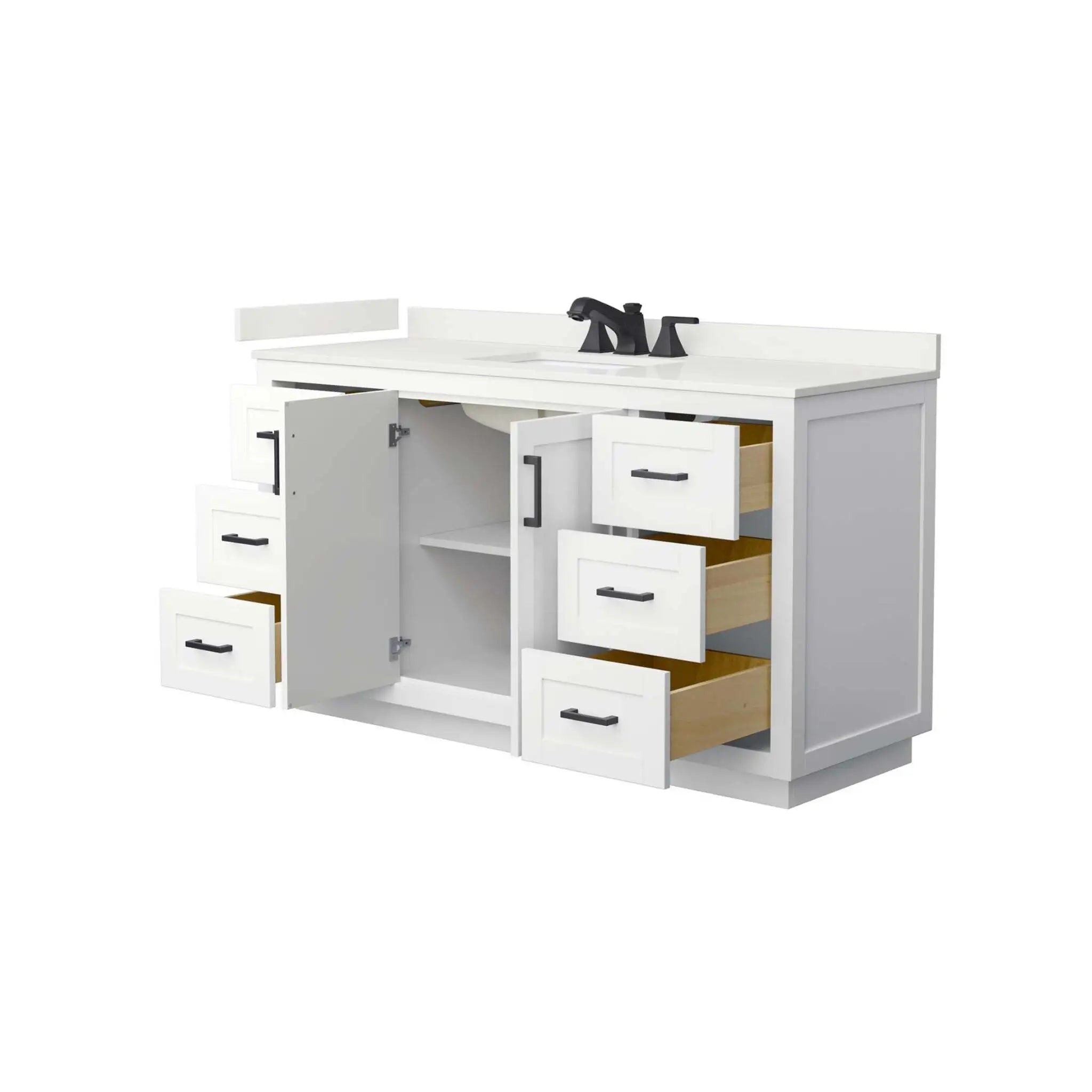 60" Miranda Single Bathroom Vanity in White with Matte Black Trim by Wyndham