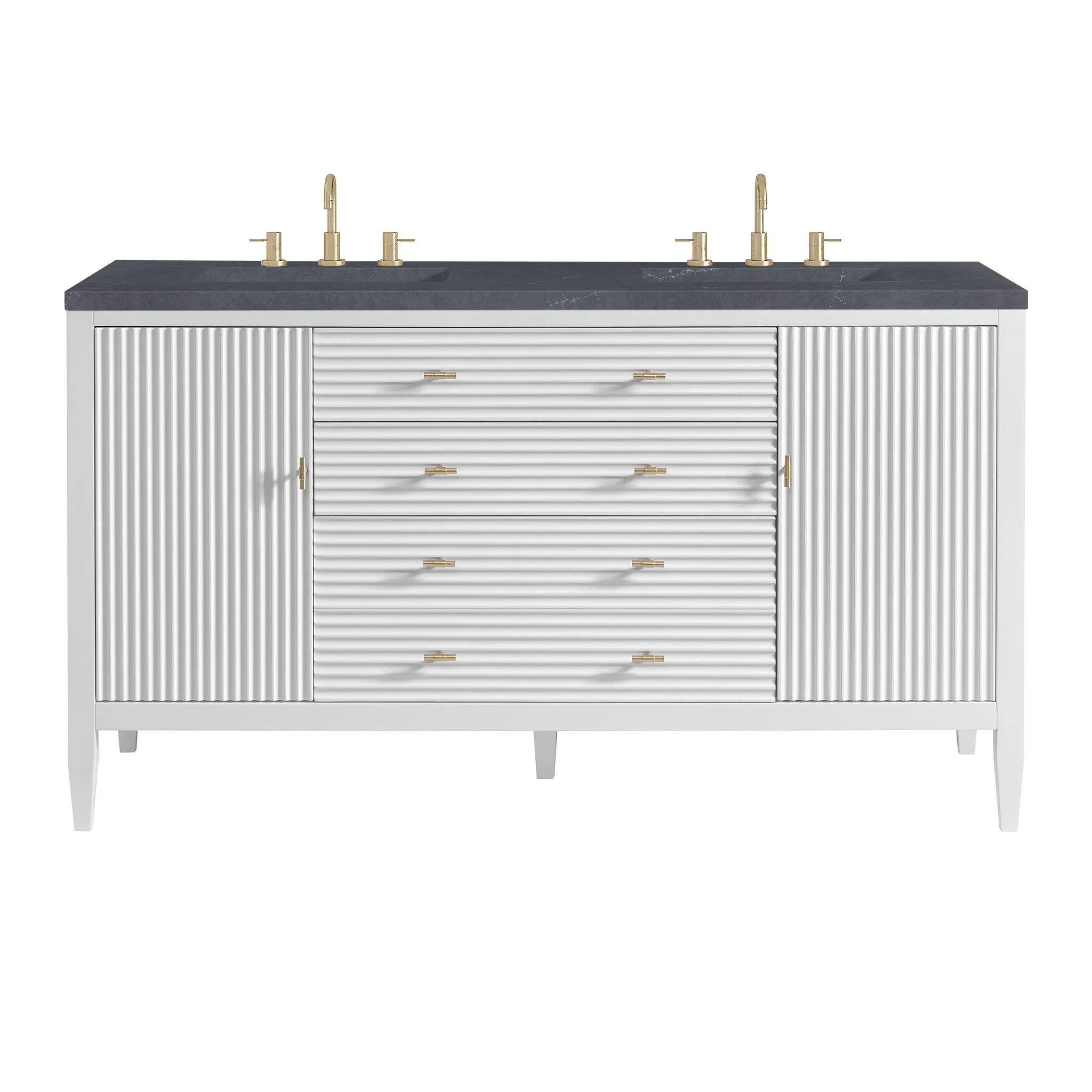 60" Myrrin Double Vanity in Bright White-Charcoal Soapstone Silestone-8" Widespread image