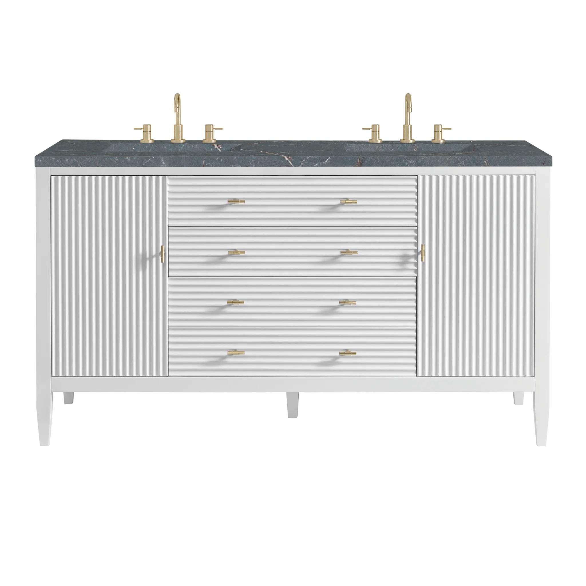 60" Myrrin Double Vanity in Bright White w/FreePower Wireless Charger-Parisien Bleu Silestone-8" Widespread image