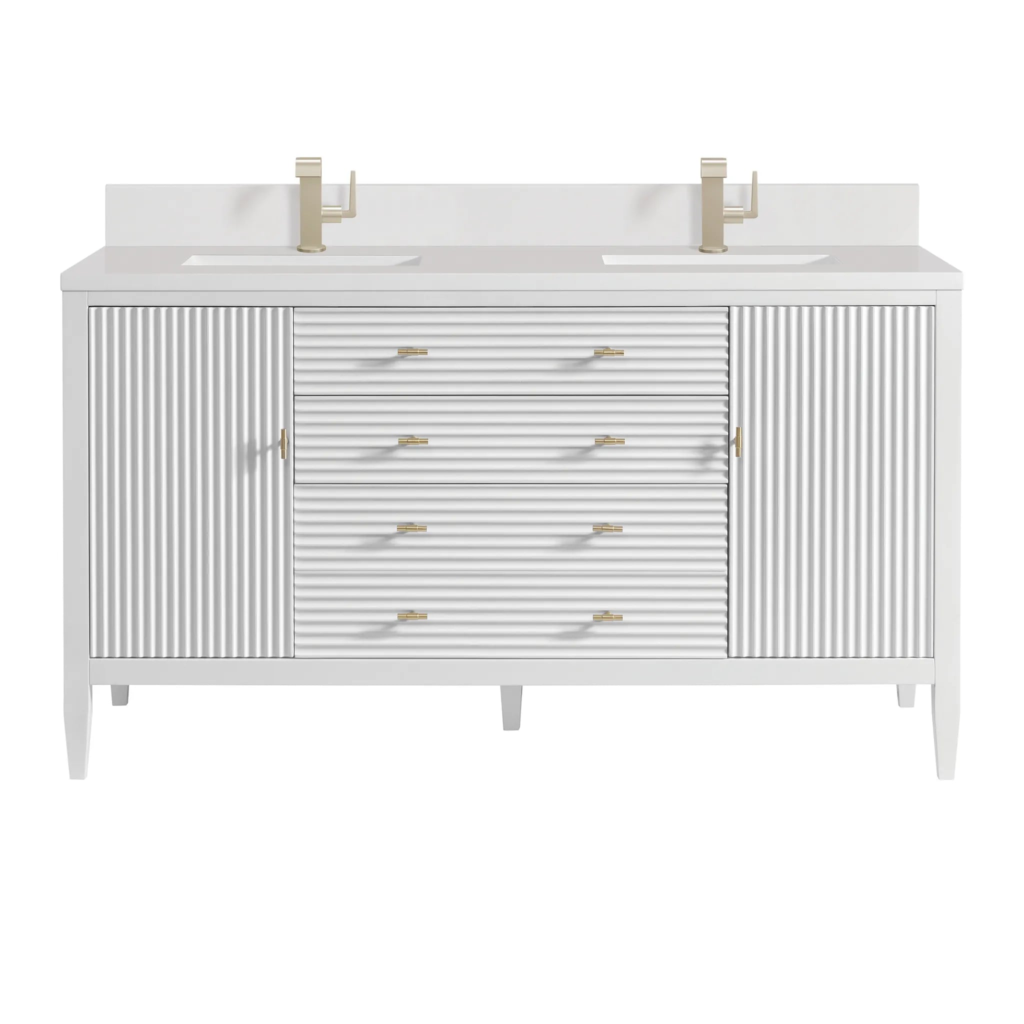 60" Myrrin Double Vanity in Bright White-White Zeus Silestone & Backsplash-Single Hole image