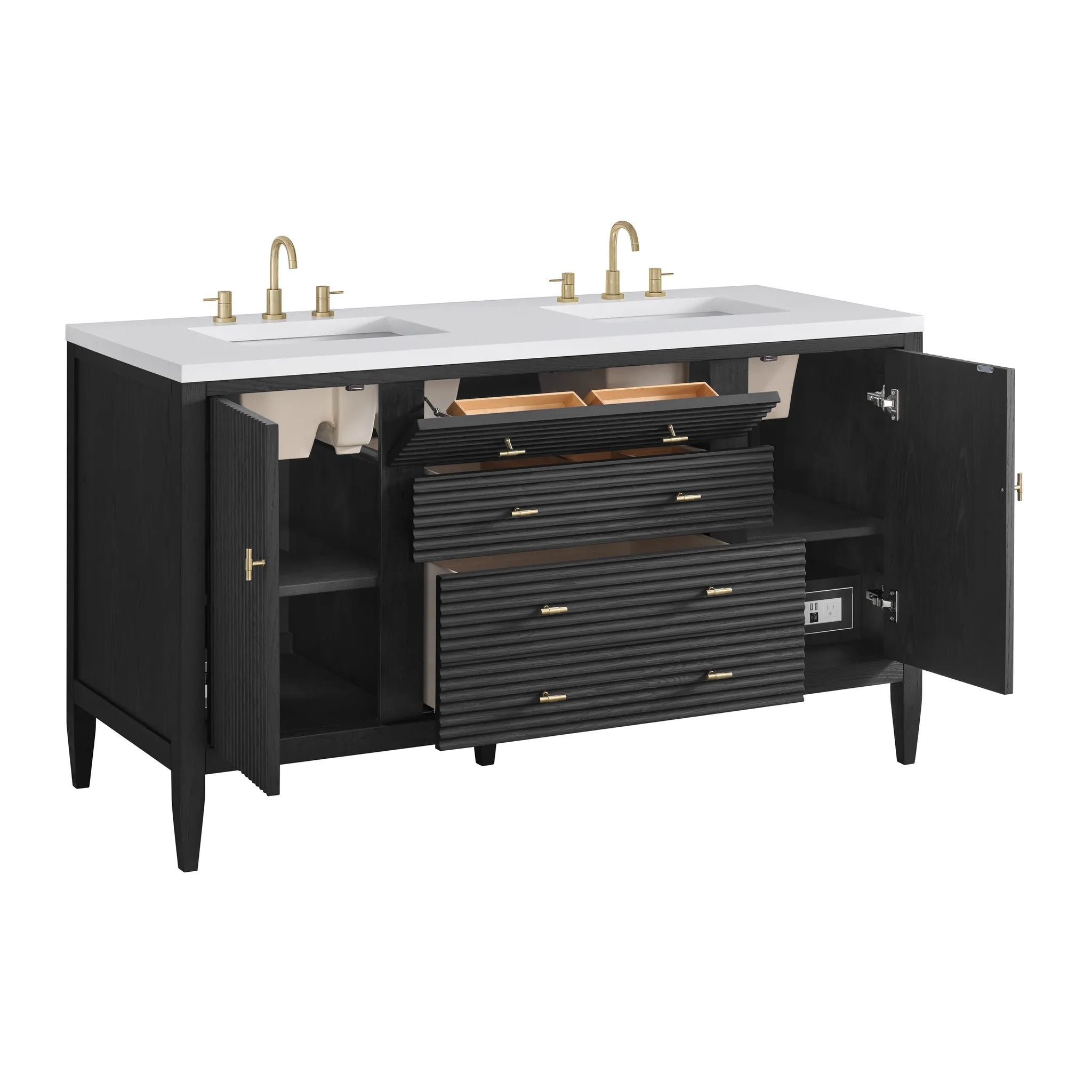 60" Myrrin Double Vanity in Carbon Oak-Cabinet Only-Not Available image 9