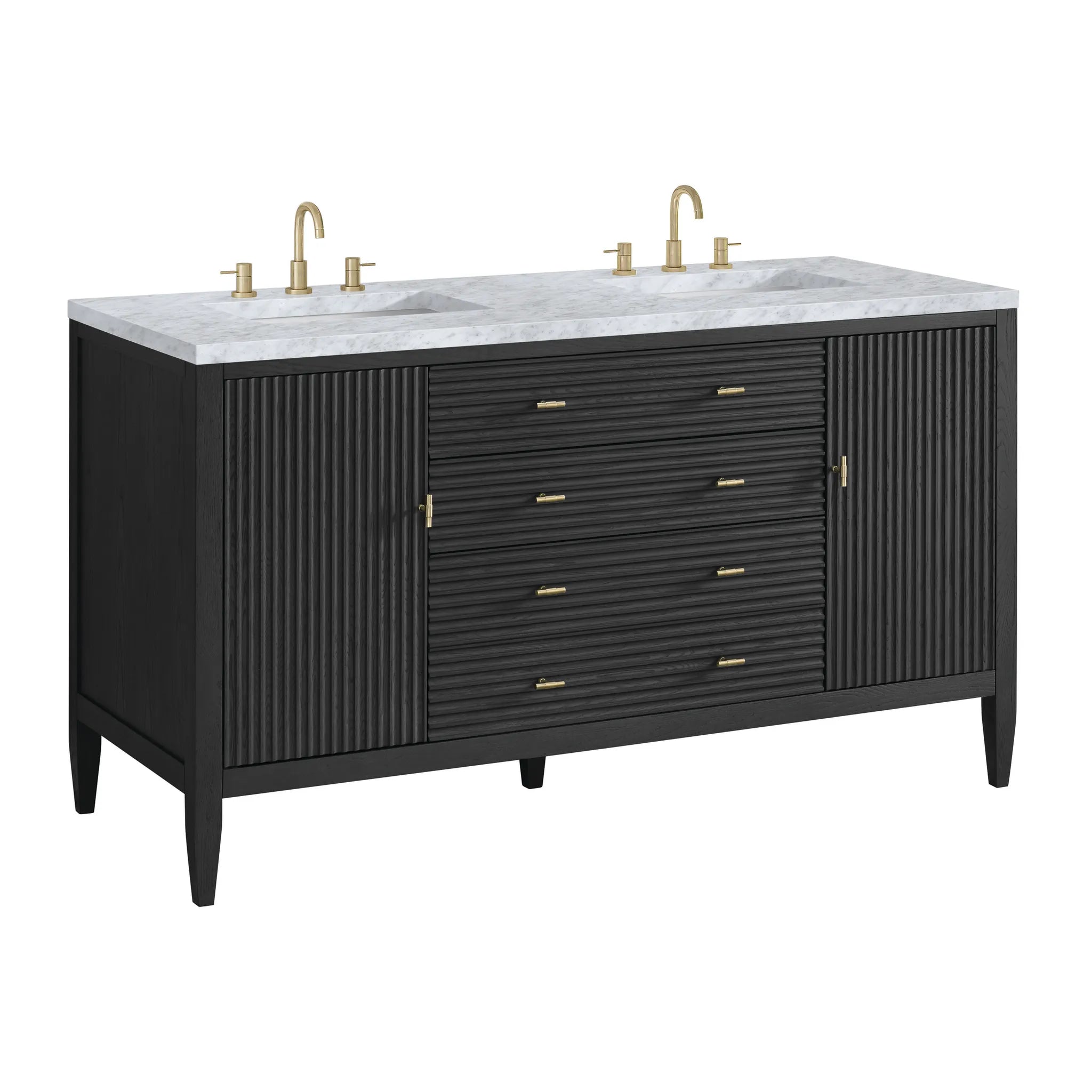 60" Myrrin Double Vanity in Carbon Oak-Carrara White Marble-8" Widespread image 9