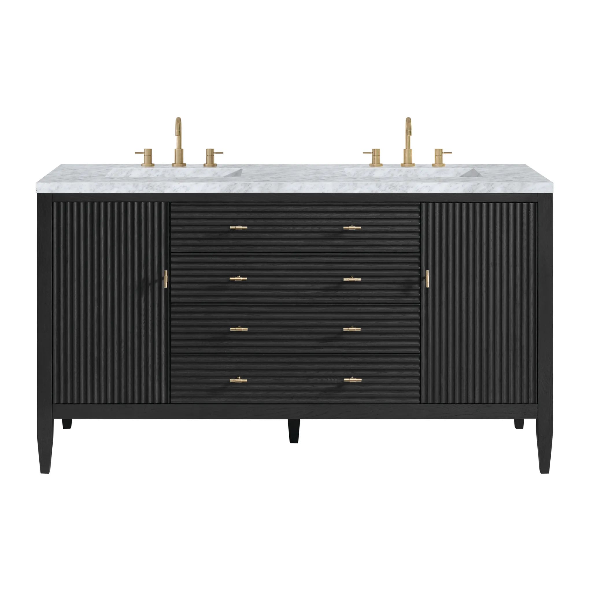 60" Myrrin Double Vanity in Carbon Oak-Carrara White Marble-8" Widespread image