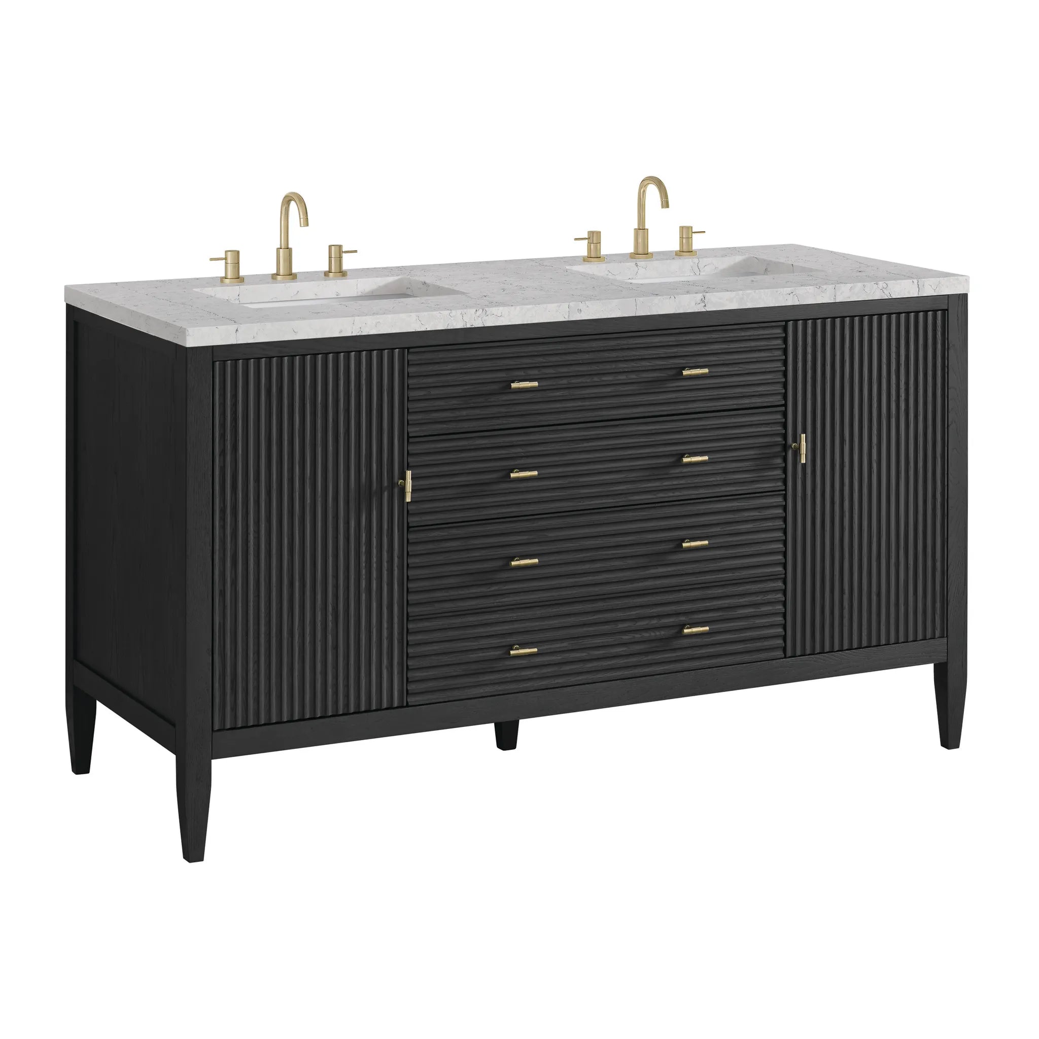 60" Myrrin Double Vanity in Carbon Oak-Eternal Jasmine Pearl Silestone-8" Widespread image 9