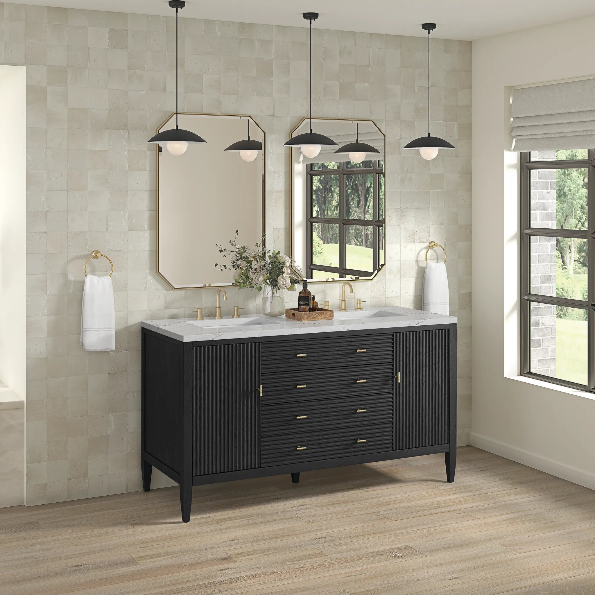 60" Myrrin Double Vanity in Carbon Oak-Ethereal Noctis Silestone-8" Widespread image 3