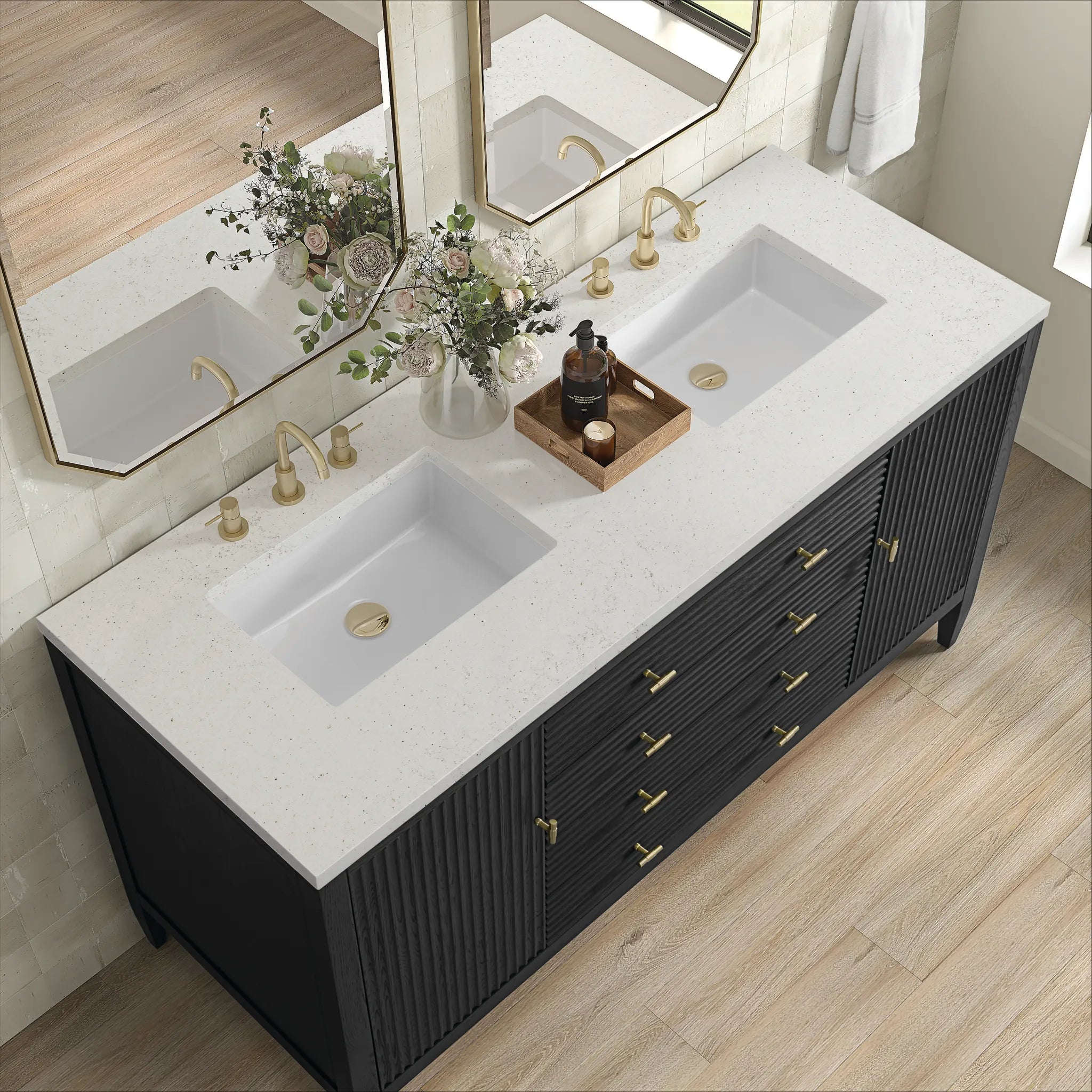 60" Myrrin Double Vanity in Carbon Oak-Lime Delight Silestone-8" Widespread image 6