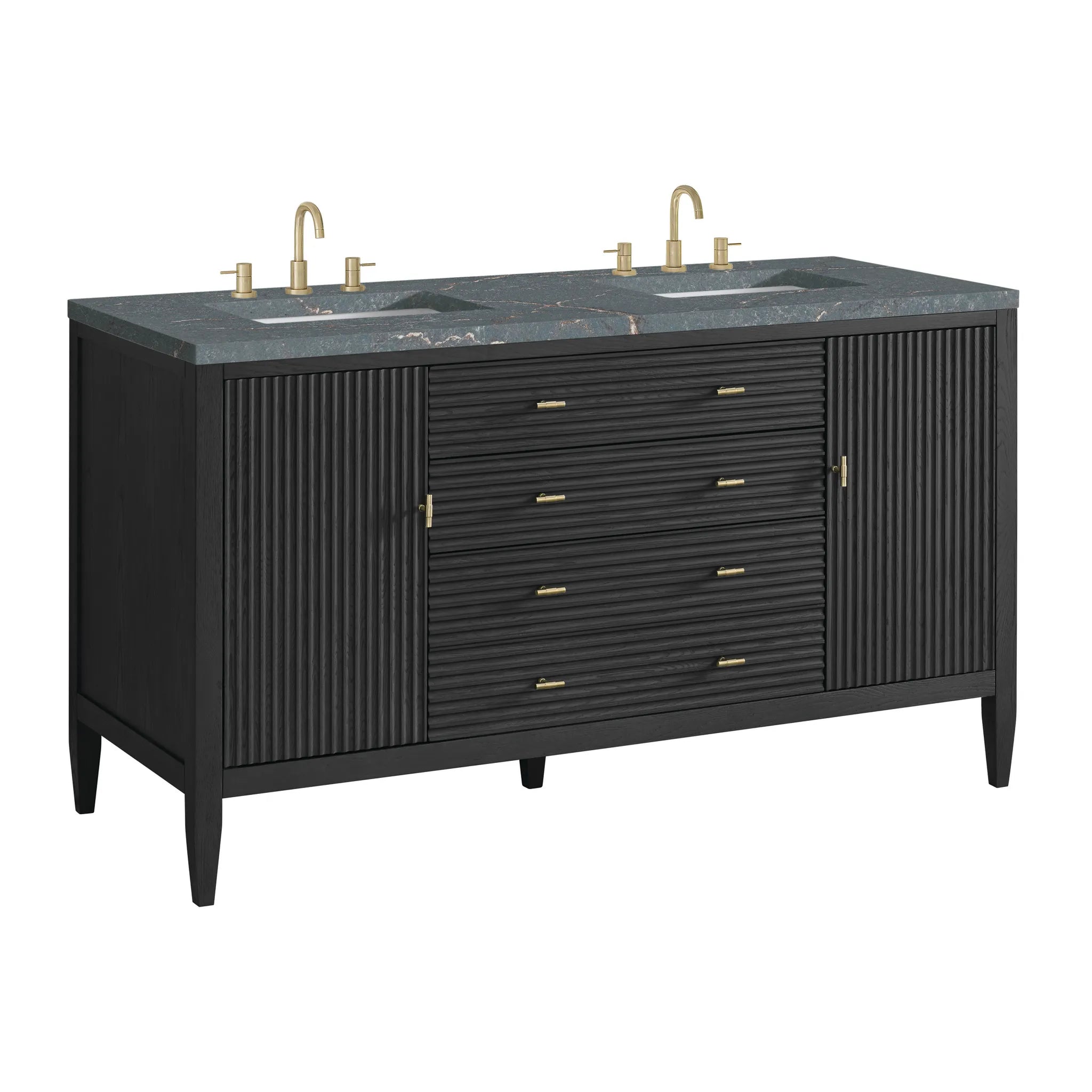 60" Myrrin Double Vanity in Carbon Oak-Parisien Bleu Silestone-8" Widespread image 9
