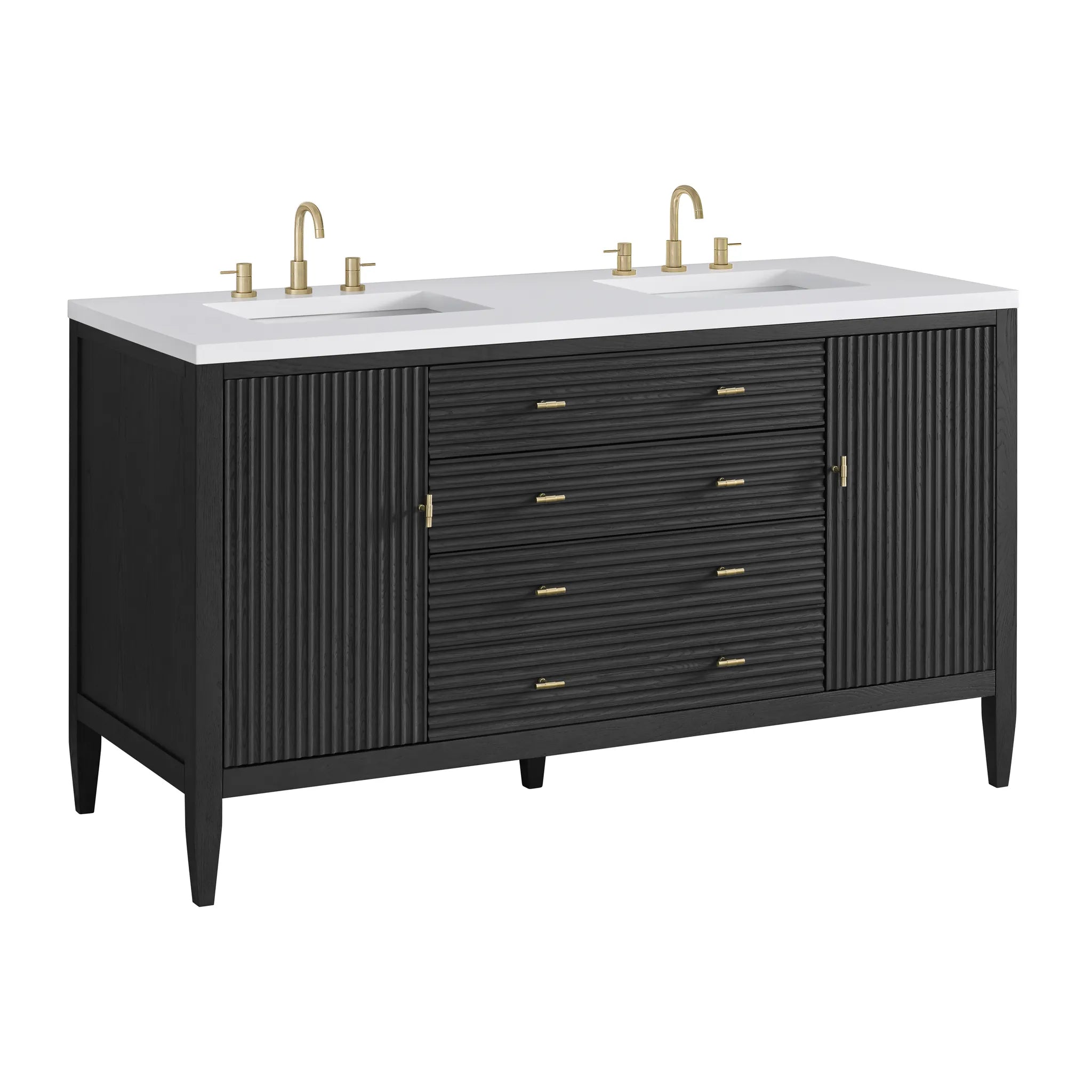 60" Myrrin Double Vanity in Carbon Oak-White Zeus Silestone-8" Widespread image 11