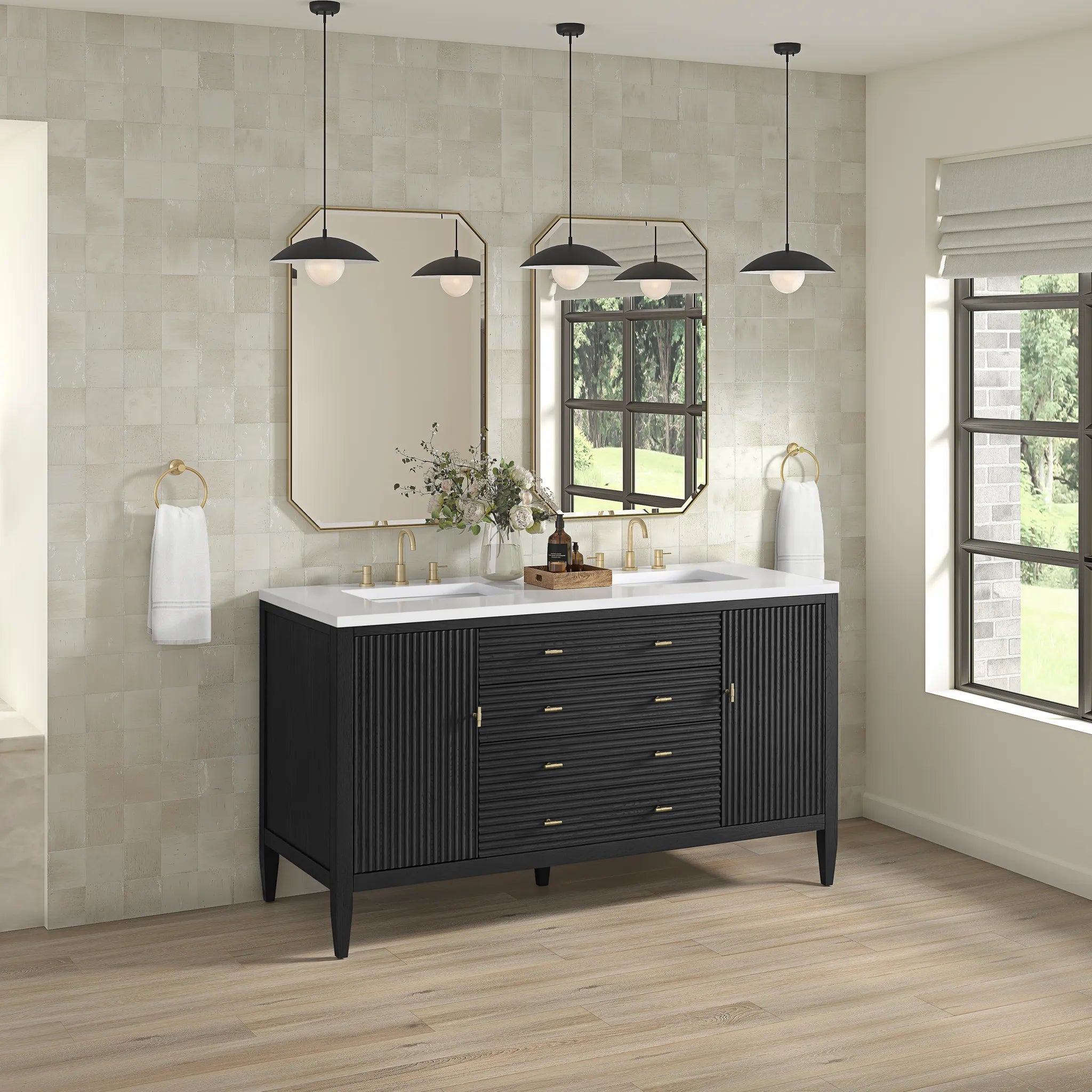 60" Myrrin Double Vanity in Carbon Oak-White Zeus Silestone-8" Widespread image 3