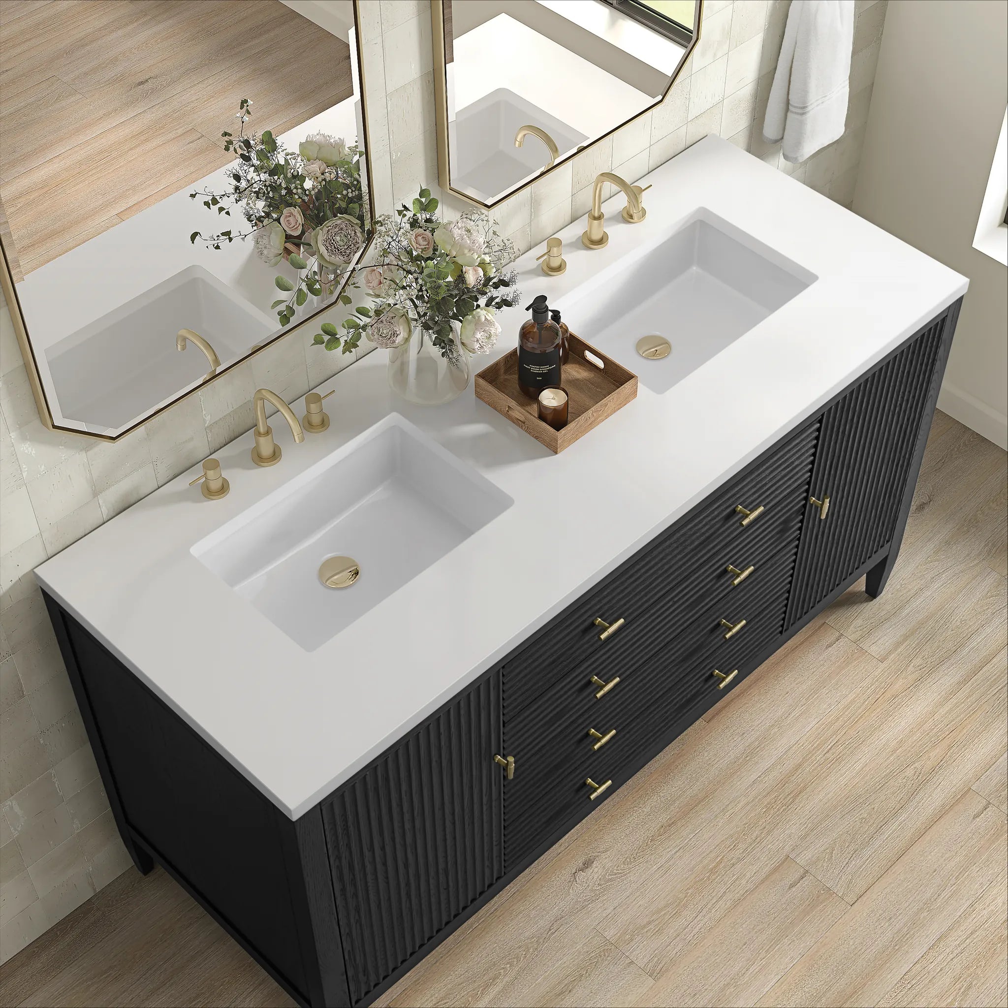 60" Myrrin Double Vanity in Carbon Oak-White Zeus Silestone-8" Widespread image 6