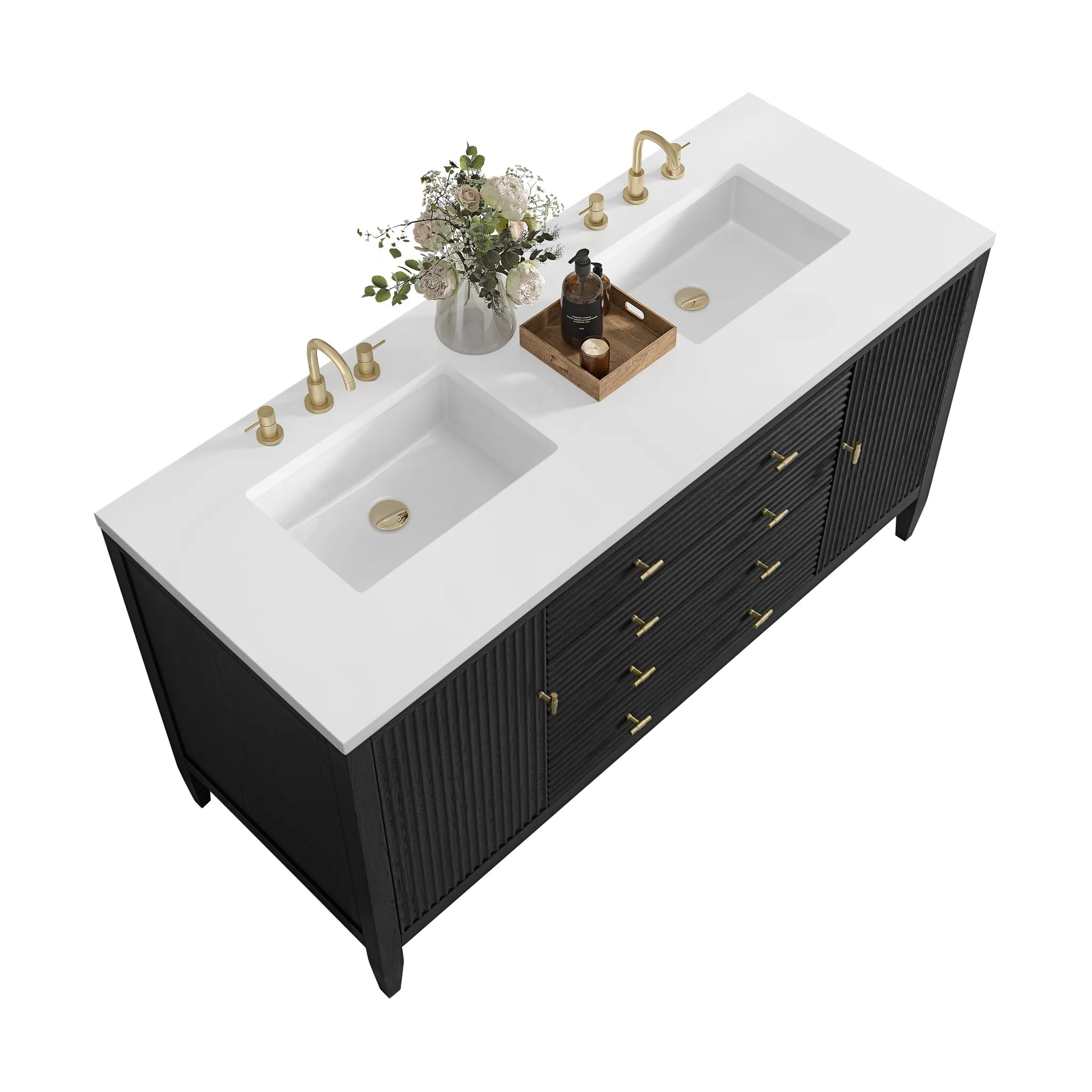 60" Myrrin Double Vanity in Carbon Oak-White Zeus Silestone-8" Widespread image 7