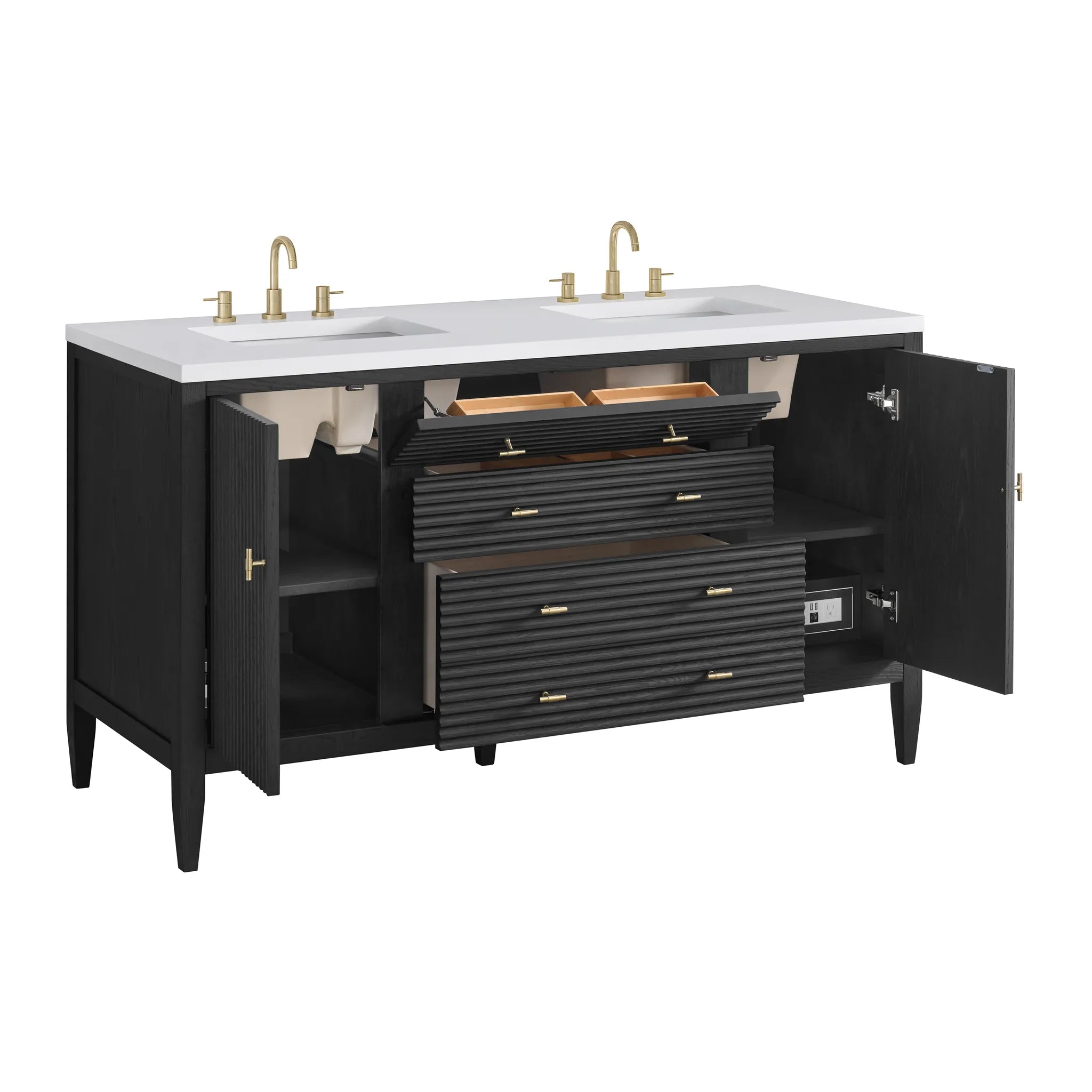 60" Myrrin Double Vanity in Carbon Oak-White Zeus Silestone-8" Widespread image 9