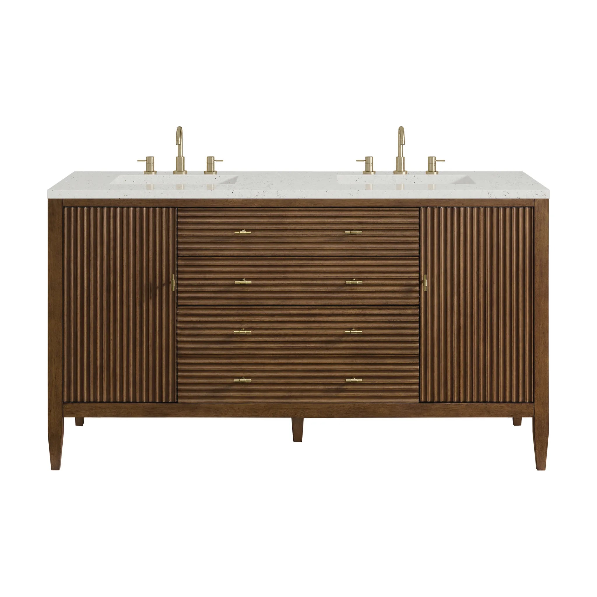 60" Myrrin Double Vanity in Mid Century Walnut-Lime Delight Silestone-8" Widespread image