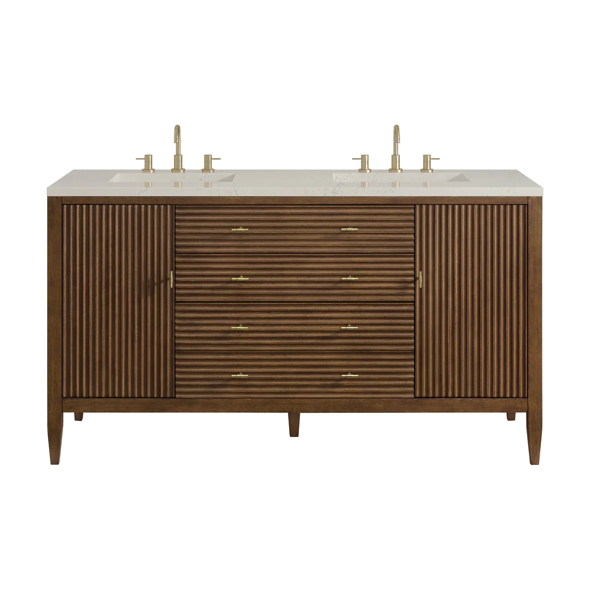 60" Myrrin Double Vanity in Mid Century Walnut by James Martin Vanities - AURA Modern Home