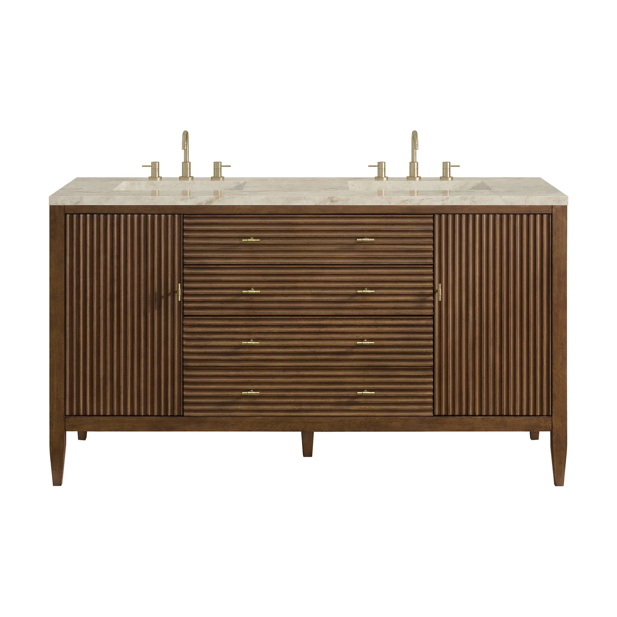 60" Myrrin Double Vanity in Mid Century Walnut by James Martin Vanities - AURA Modern Home