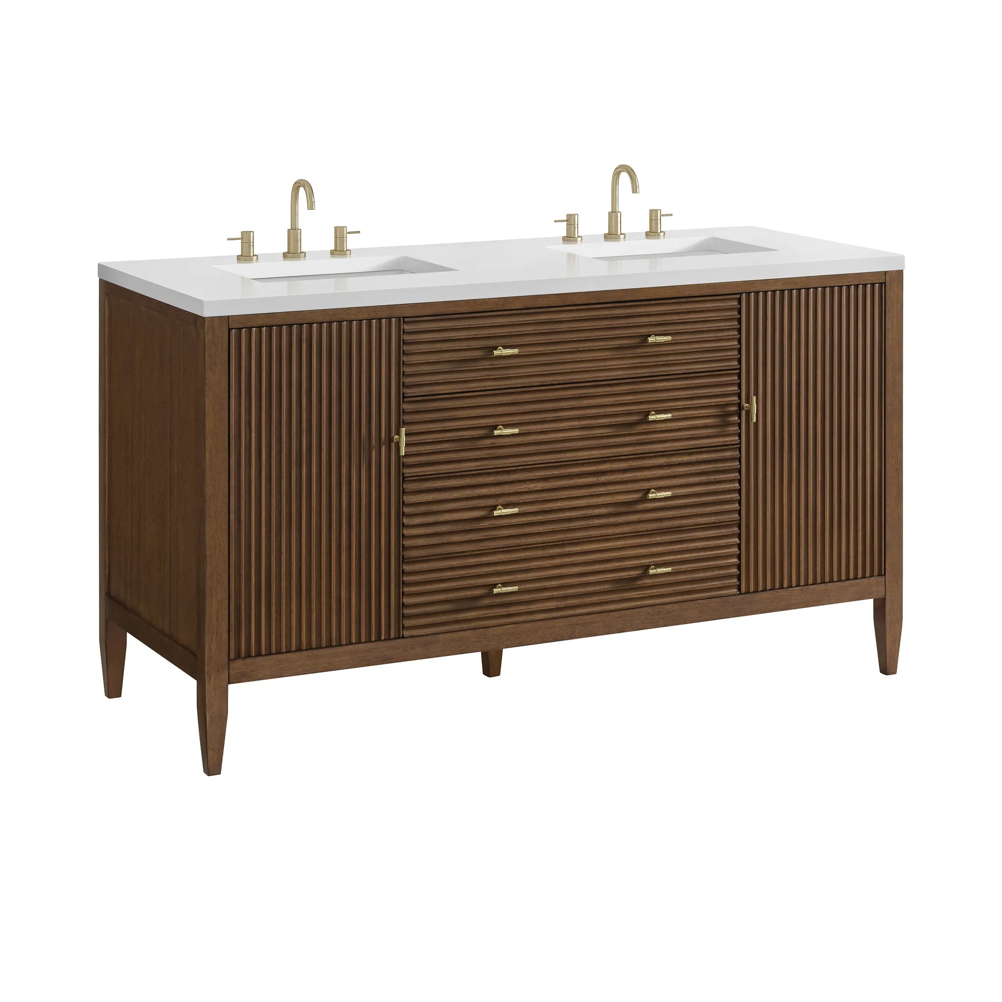 60" Myrrin Double Vanity in Mid Century Walnut w/FreePower Wireless Charger-Cabinet Only-Not Available image 11