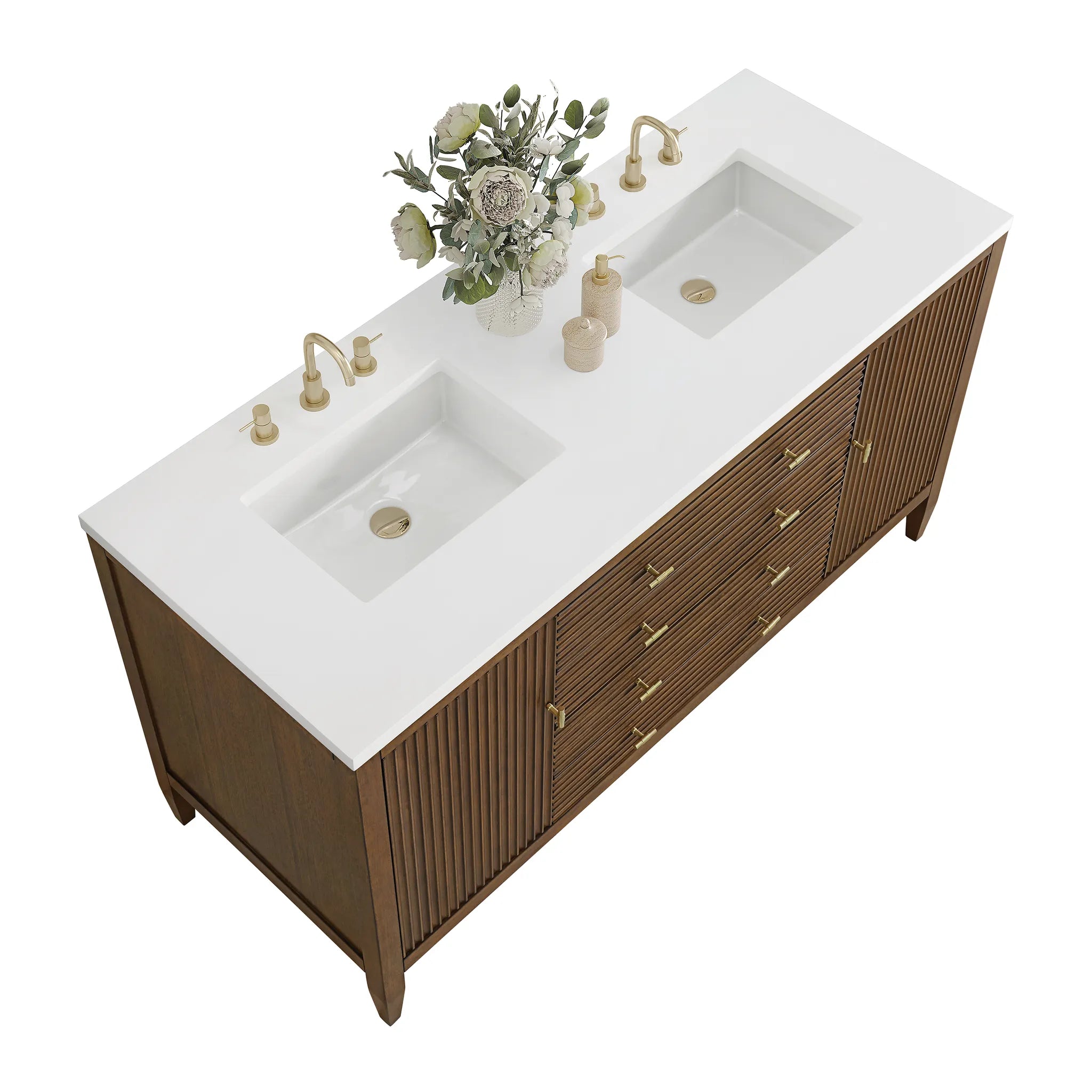 60" Myrrin Double Vanity in Mid Century Walnut w/FreePower Wireless Charger-Cabinet Only-Not Available image 7