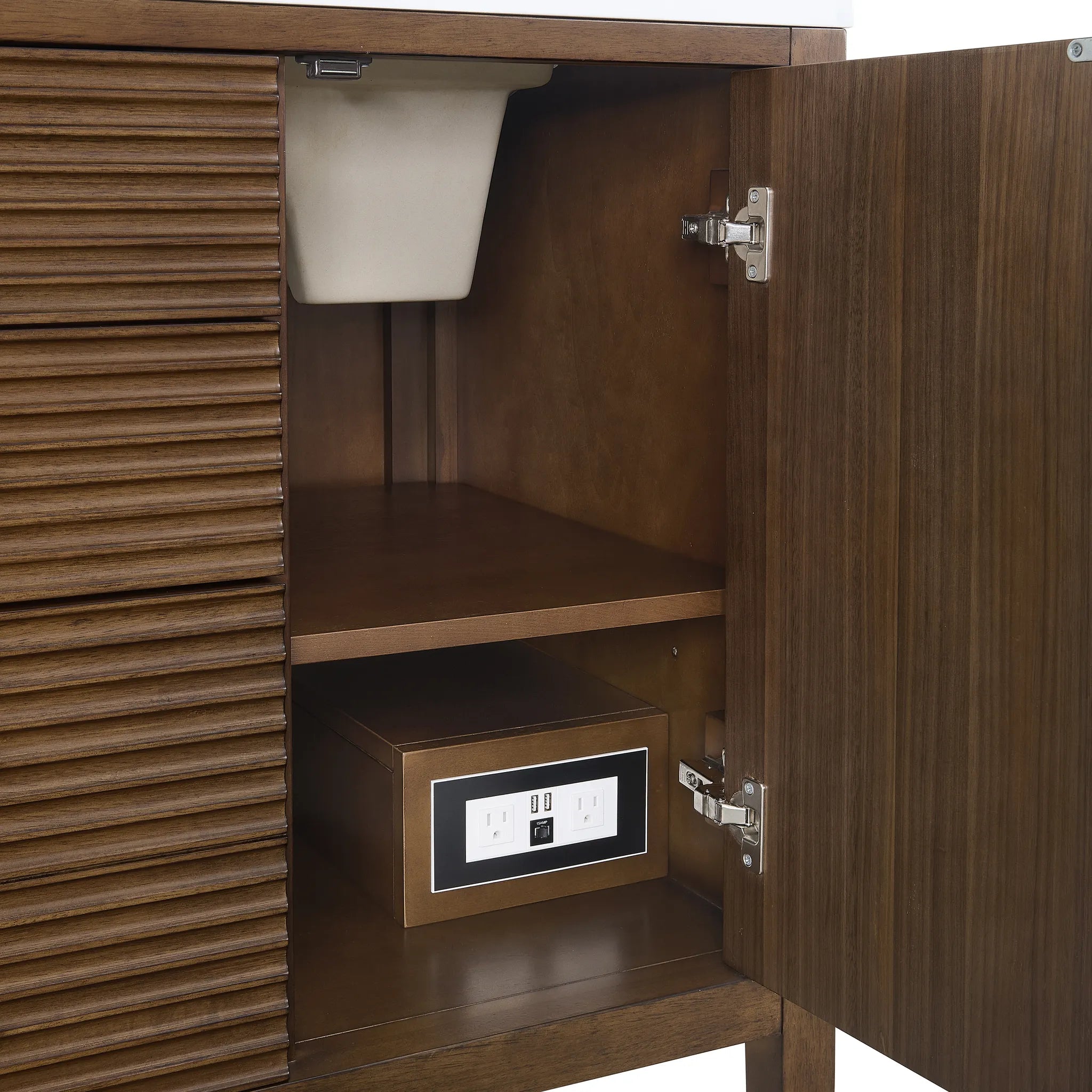 60" Myrrin Double Vanity in Mid Century Walnut Wireless Charger-Eternal Jasmine Pearl Silestone-8" Widespread image 13