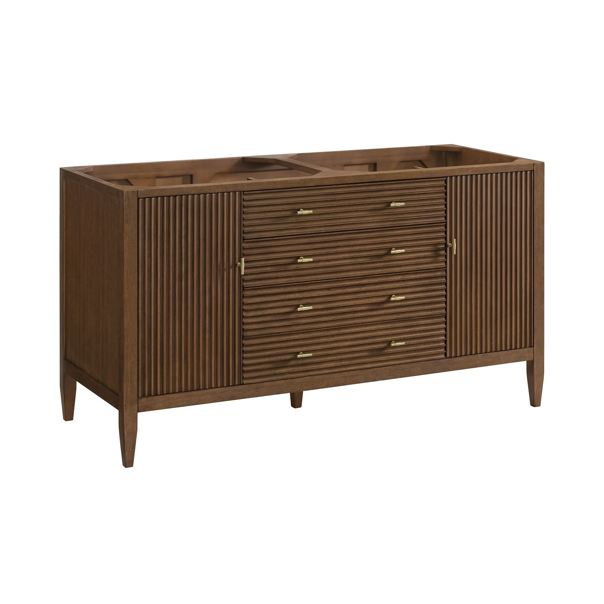60" Myrrin Double Vanity in Mid Century Walnut Wireless Charger-Eternal Jasmine Pearl Silestone-8" Widespread image 4