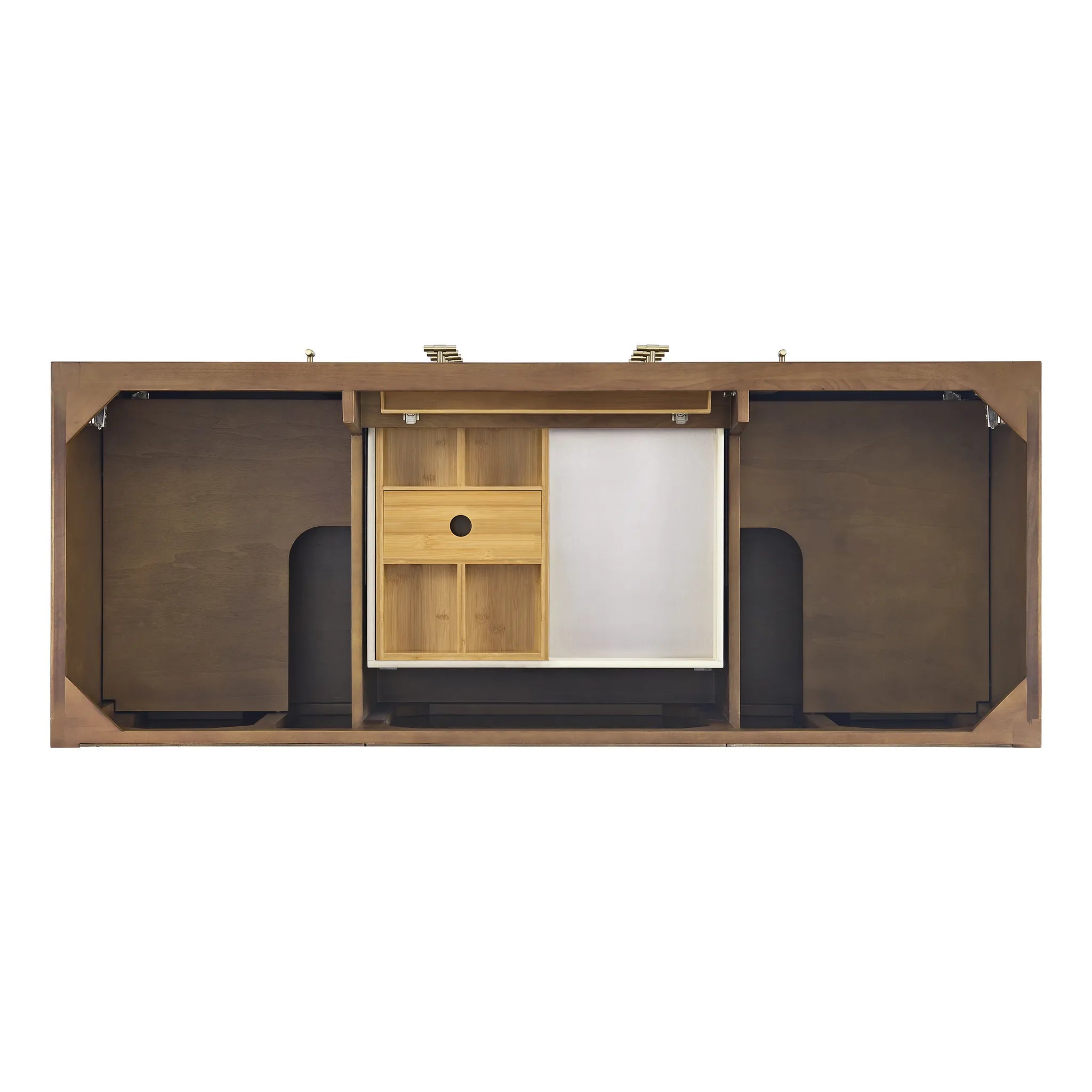 60" Myrrin Double Vanity in Mid Century Walnut Wireless Charger-Eternal Jasmine Pearl Silestone-8" Widespread image 8