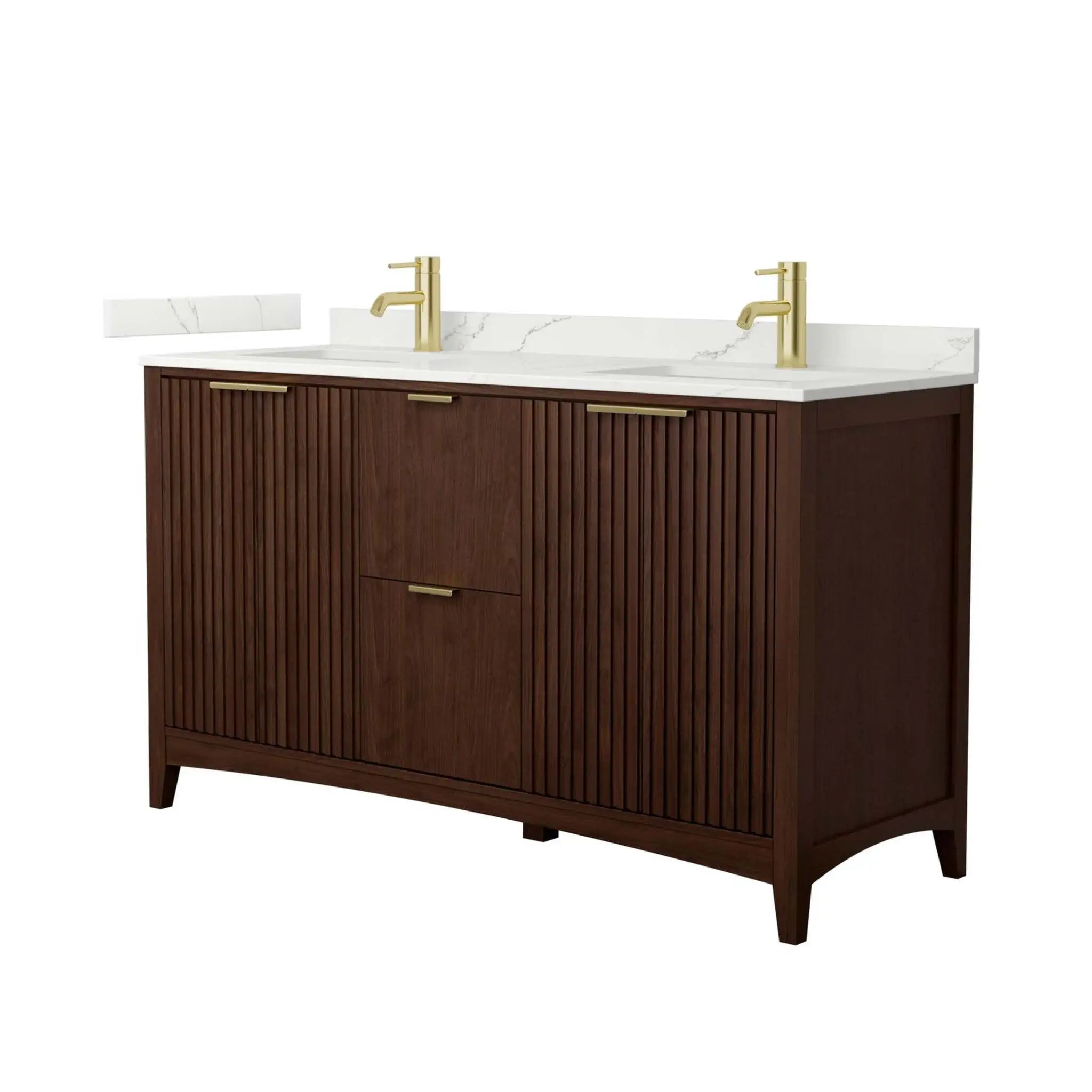 60" Palmilla Double Bathroom Vanity in Dark Walnut with Brushed Gold Trim by Wyndham