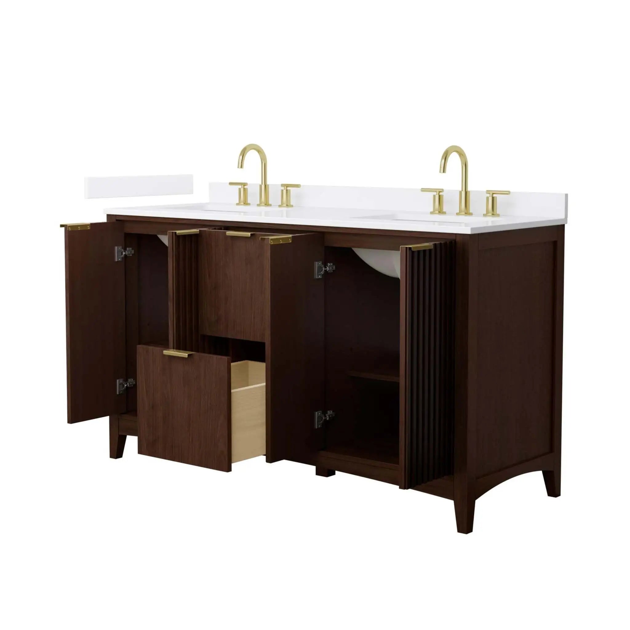 60" Palmilla Double Bathroom Vanity in Dark Walnut with Brushed Gold Trim by Wyndham