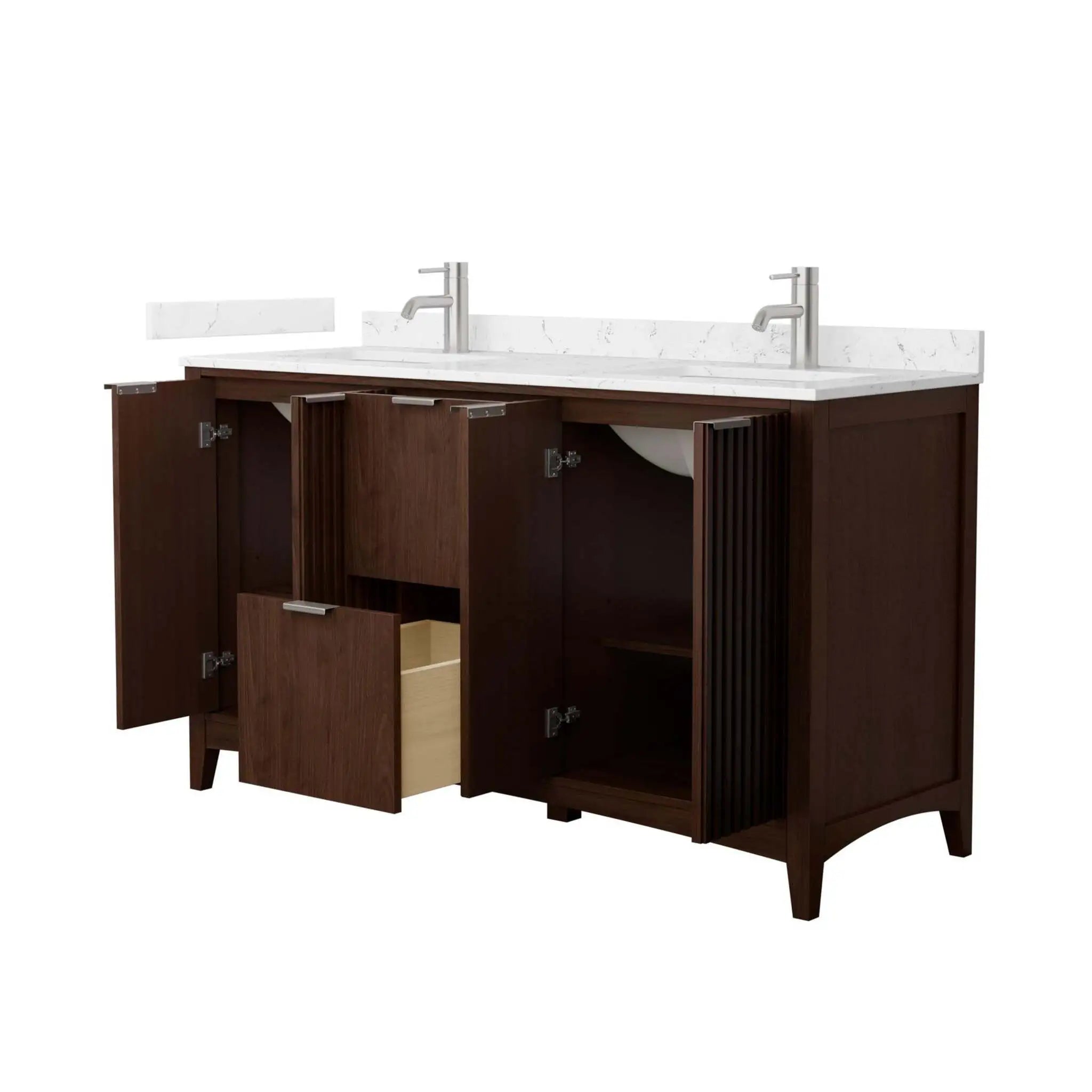 60" Palmilla Double Bathroom Vanity in Dark Walnut with Brushed Nickel Trim by Wyndham