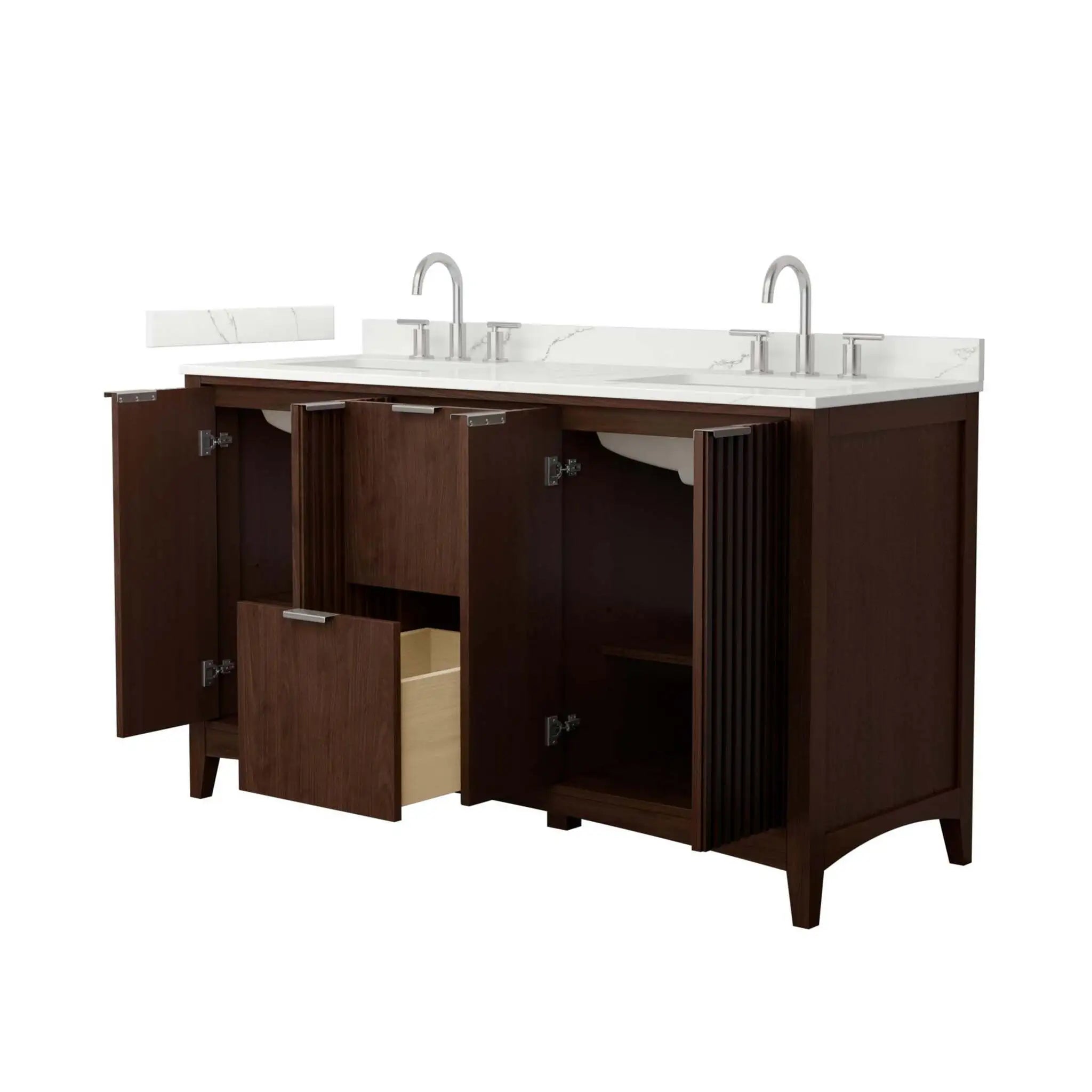 60" Palmilla Double Bathroom Vanity in Dark Walnut with Brushed Nickel Trim by Wyndham