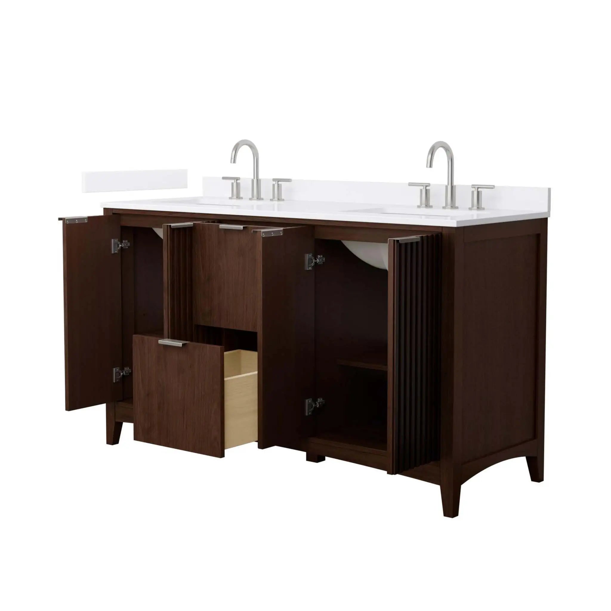 60" Palmilla Double Bathroom Vanity in Dark Walnut with Brushed Nickel Trim by Wyndham