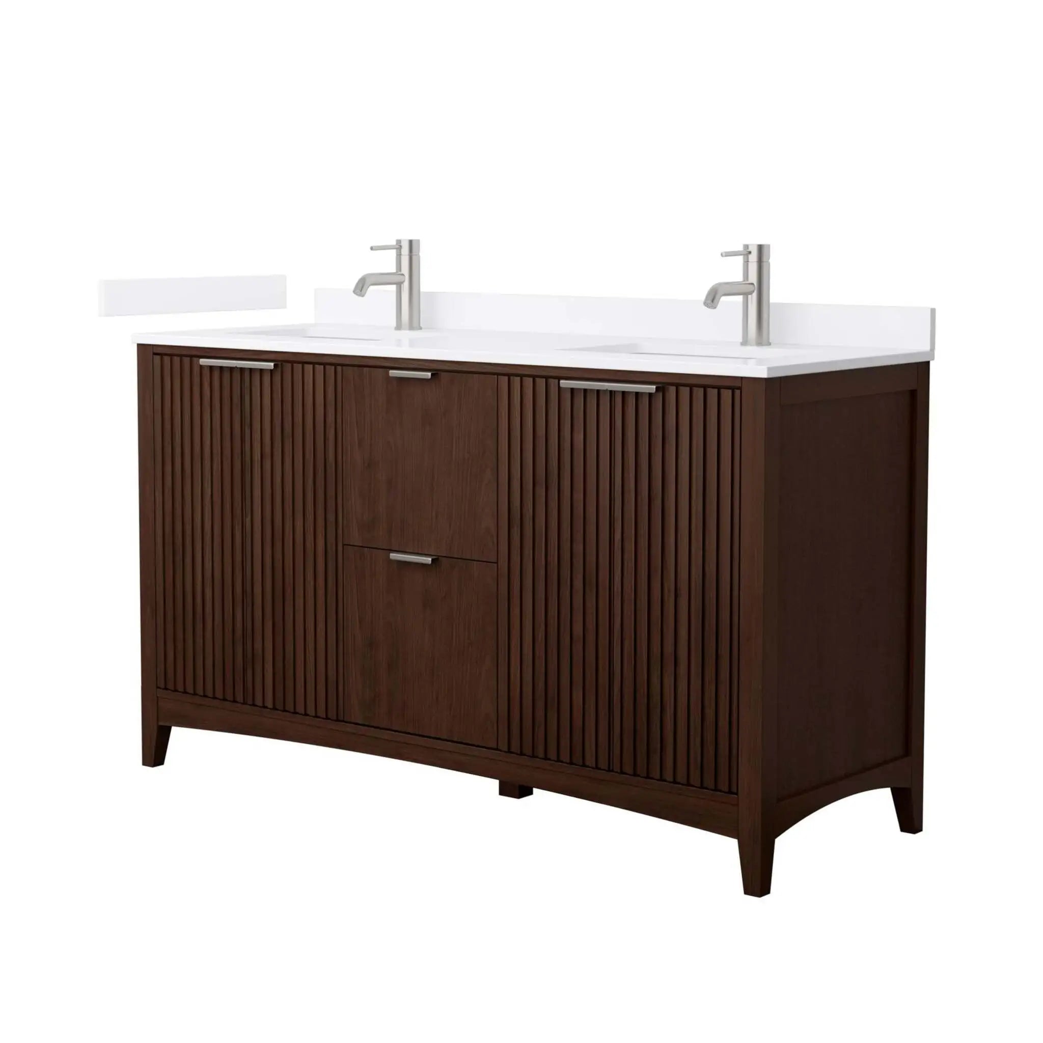 60" Palmilla Double Bathroom Vanity in Dark Walnut with Brushed Nickel Trim by Wyndham