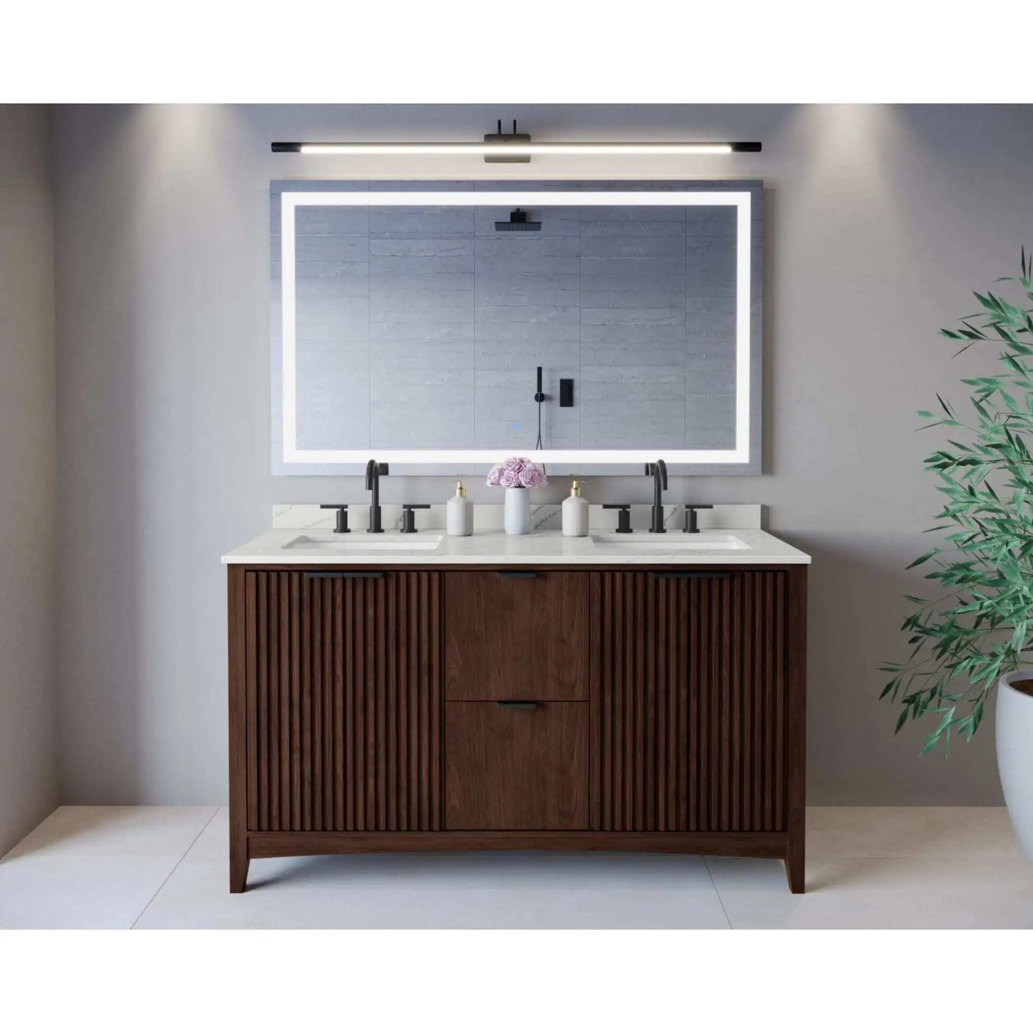 60" Palmilla Double Bathroom Vanity in Dark Walnut with Matte Black Trim by Wyndham