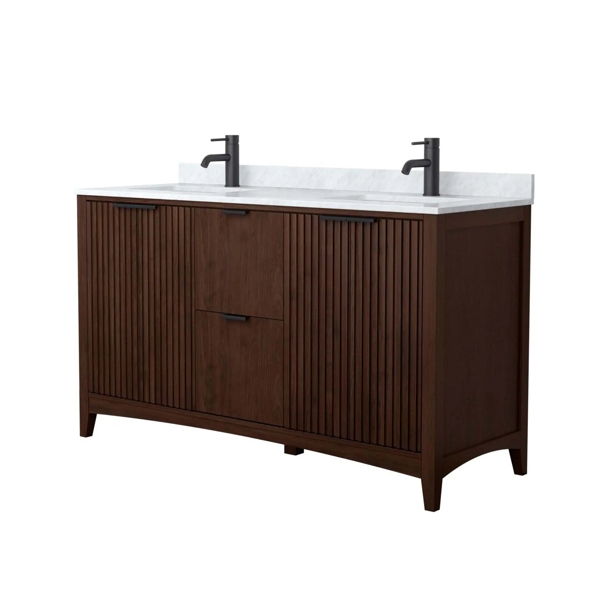 60" Palmilla Double Bathroom Vanity in Dark Walnut with Matte Black Trim by Wyndham
