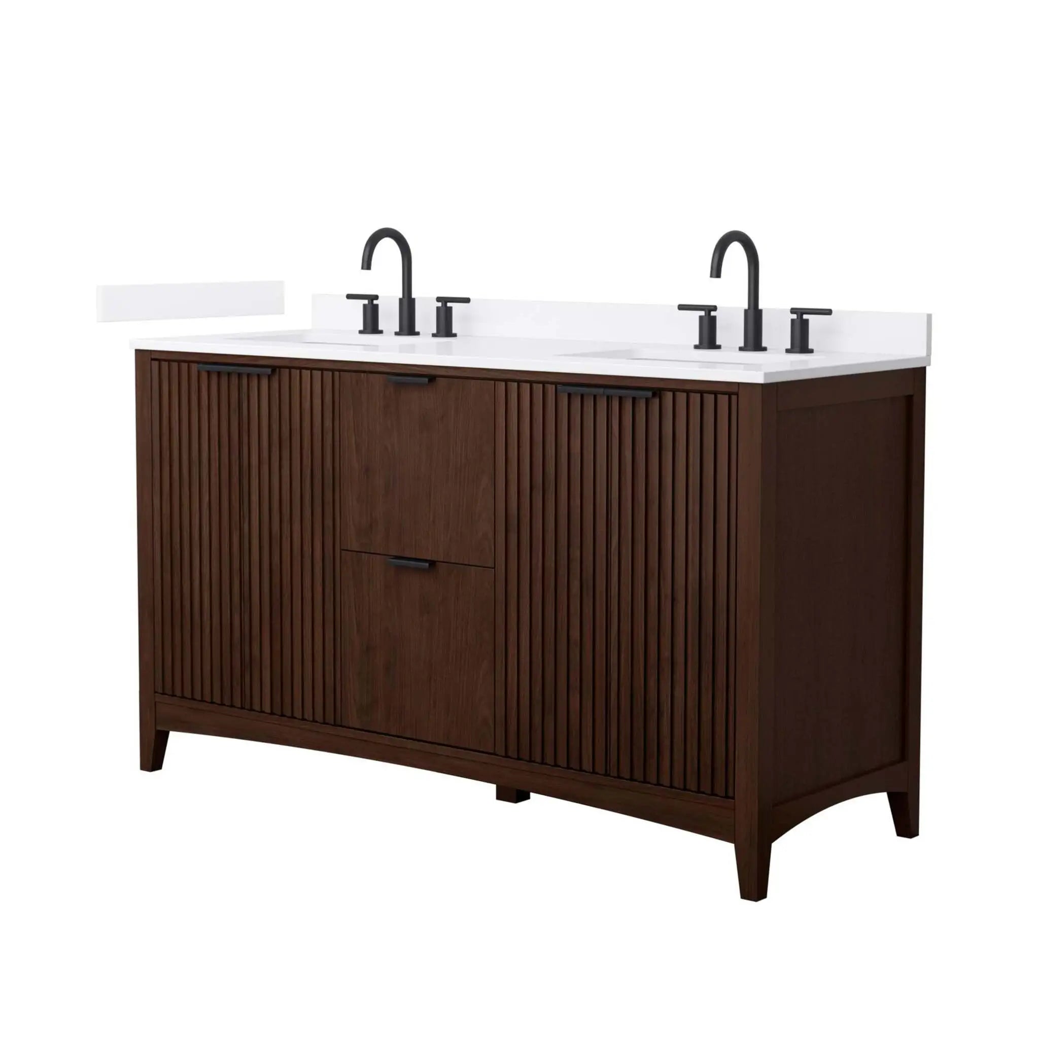 60" Palmilla Double Bathroom Vanity in Dark Walnut with Matte Black Trim by Wyndham
