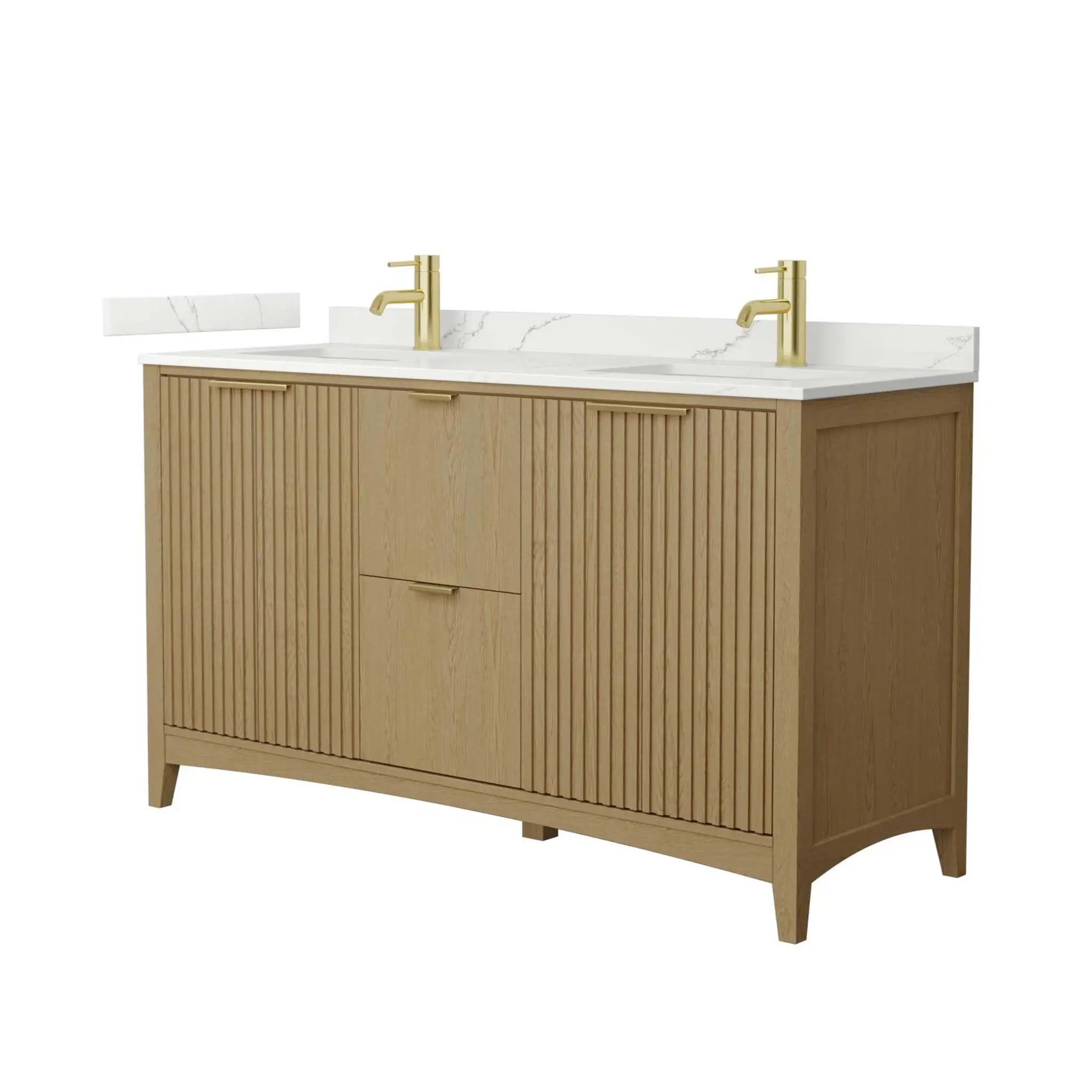 60" Palmilla Double Bathroom Vanity in Natural Oak with Brushed Gold Trim by Wyndham