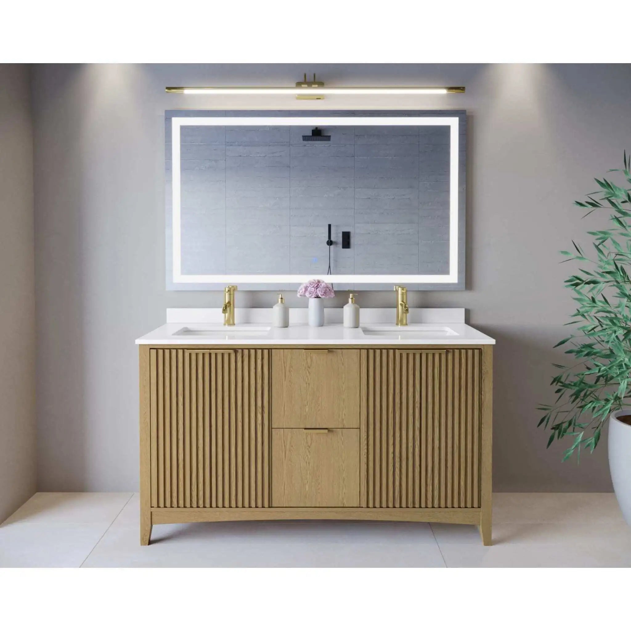 60" Palmilla Double Bathroom Vanity in Natural Oak with Brushed Gold Trim by Wyndham