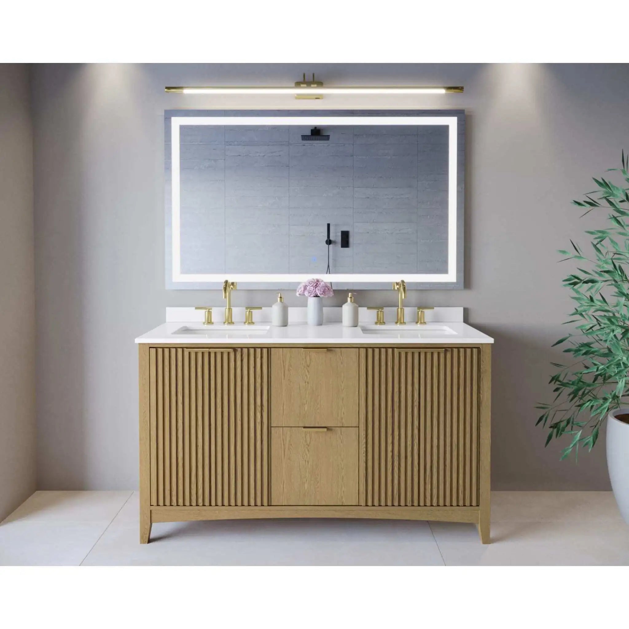60" Palmilla Double Bathroom Vanity in Natural Oak with Brushed Gold Trim by Wyndham