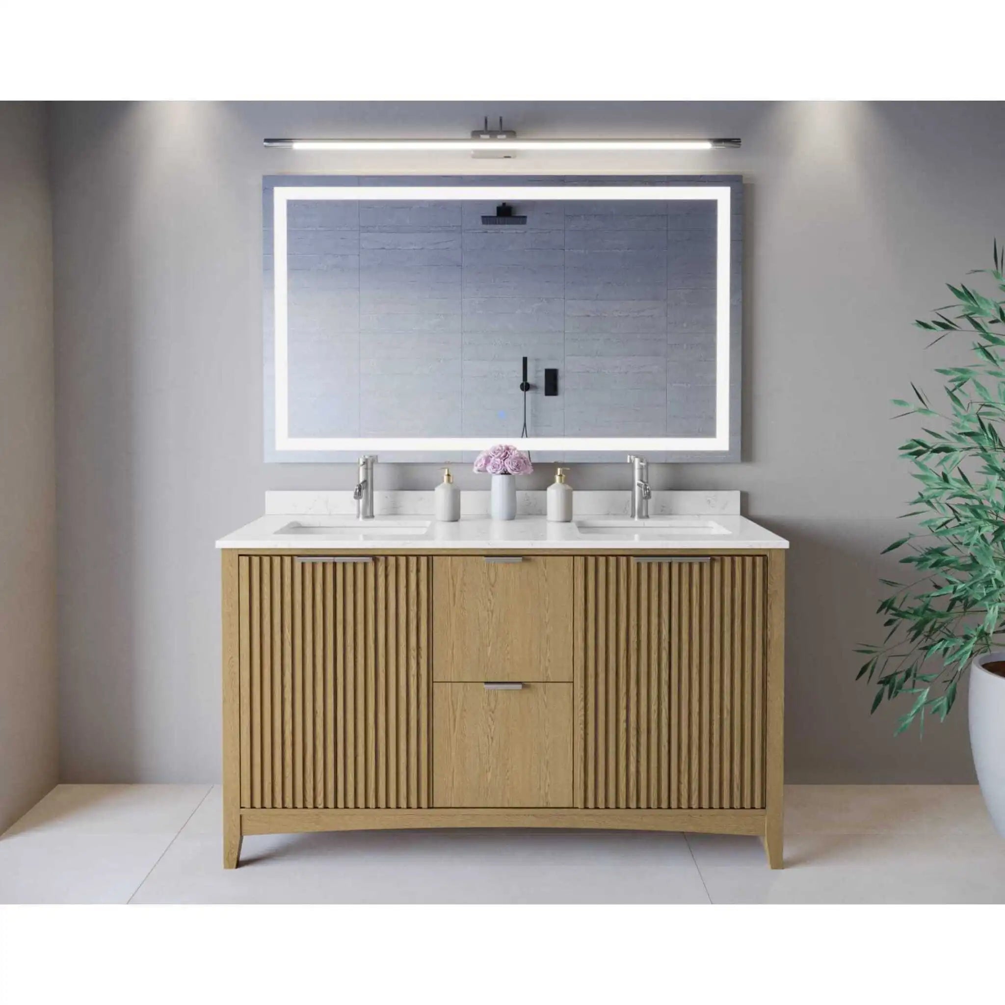 60" Palmilla Double Bathroom Vanity in Natural Oak with Brushed Nickel Trim by Wyndham
