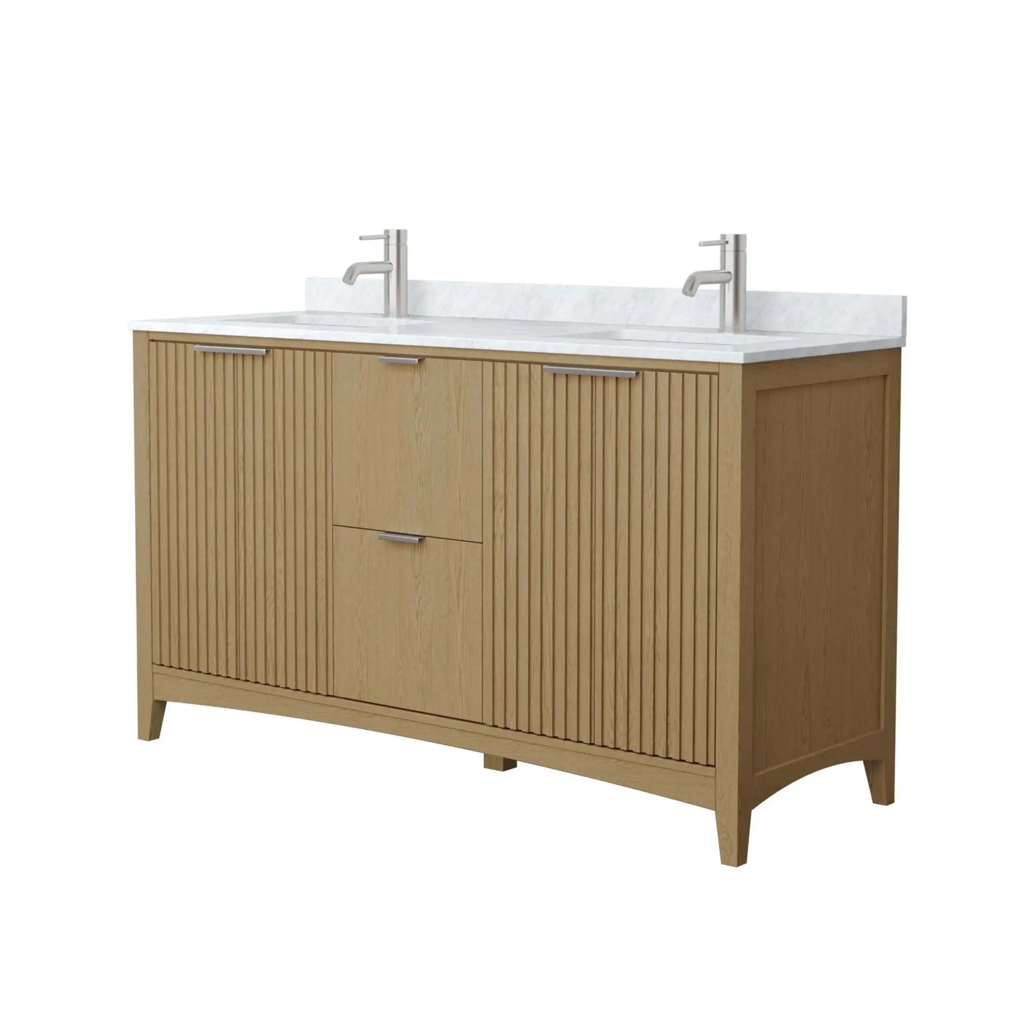 60" Palmilla Double Bathroom Vanity in Natural Oak with Brushed Nickel Trim by Wyndham