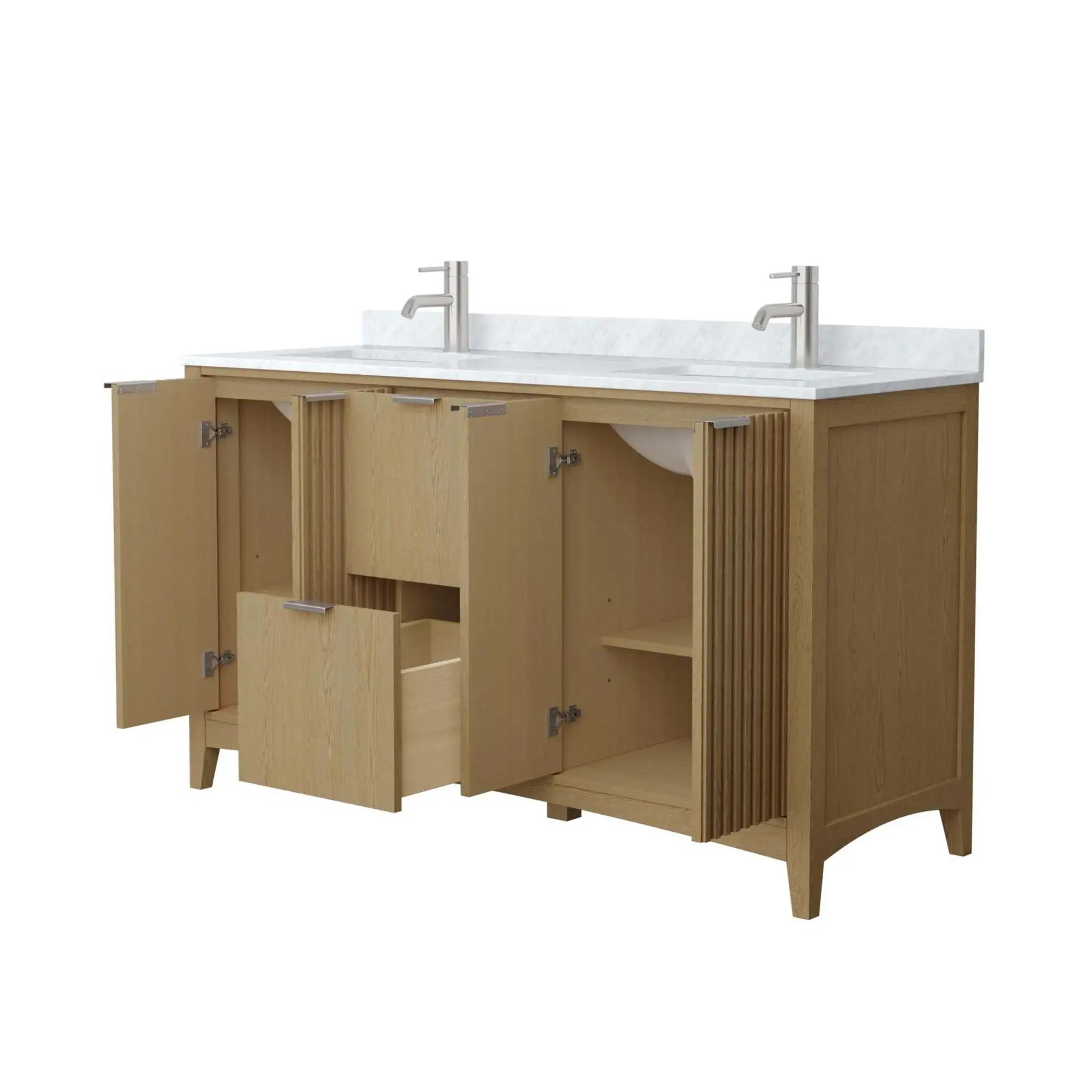 60" Palmilla Double Bathroom Vanity in Natural Oak with Brushed Nickel Trim by Wyndham