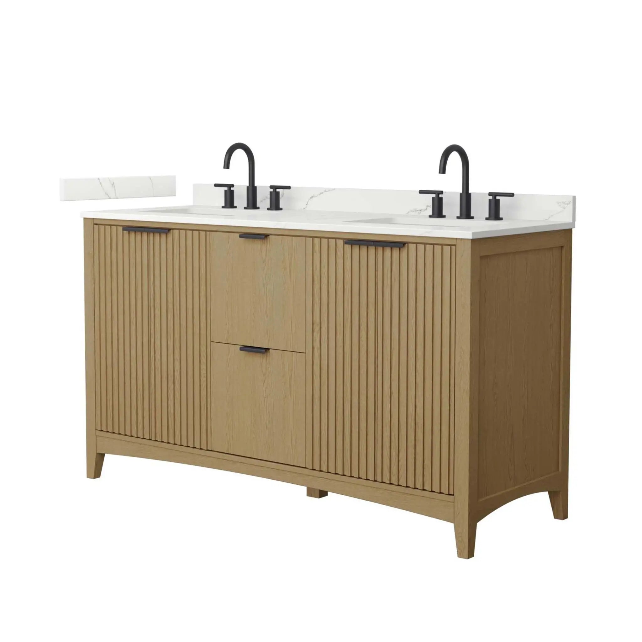 60" Palmilla Double Bathroom Vanity in Natural Oak with Matte Black Trim by Wyndham