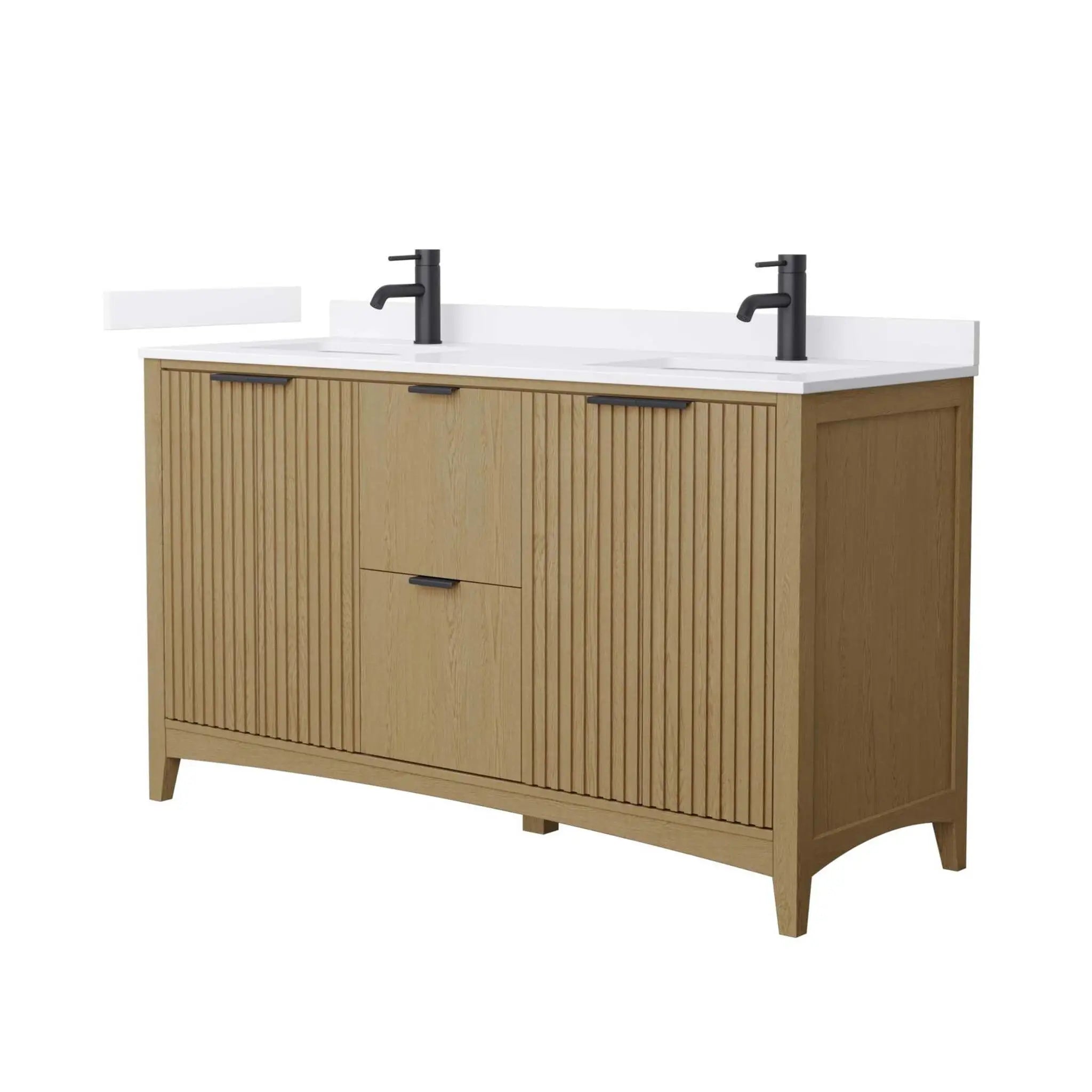 60" Palmilla Double Bathroom Vanity in Natural Oak with Matte Black Trim by Wyndham