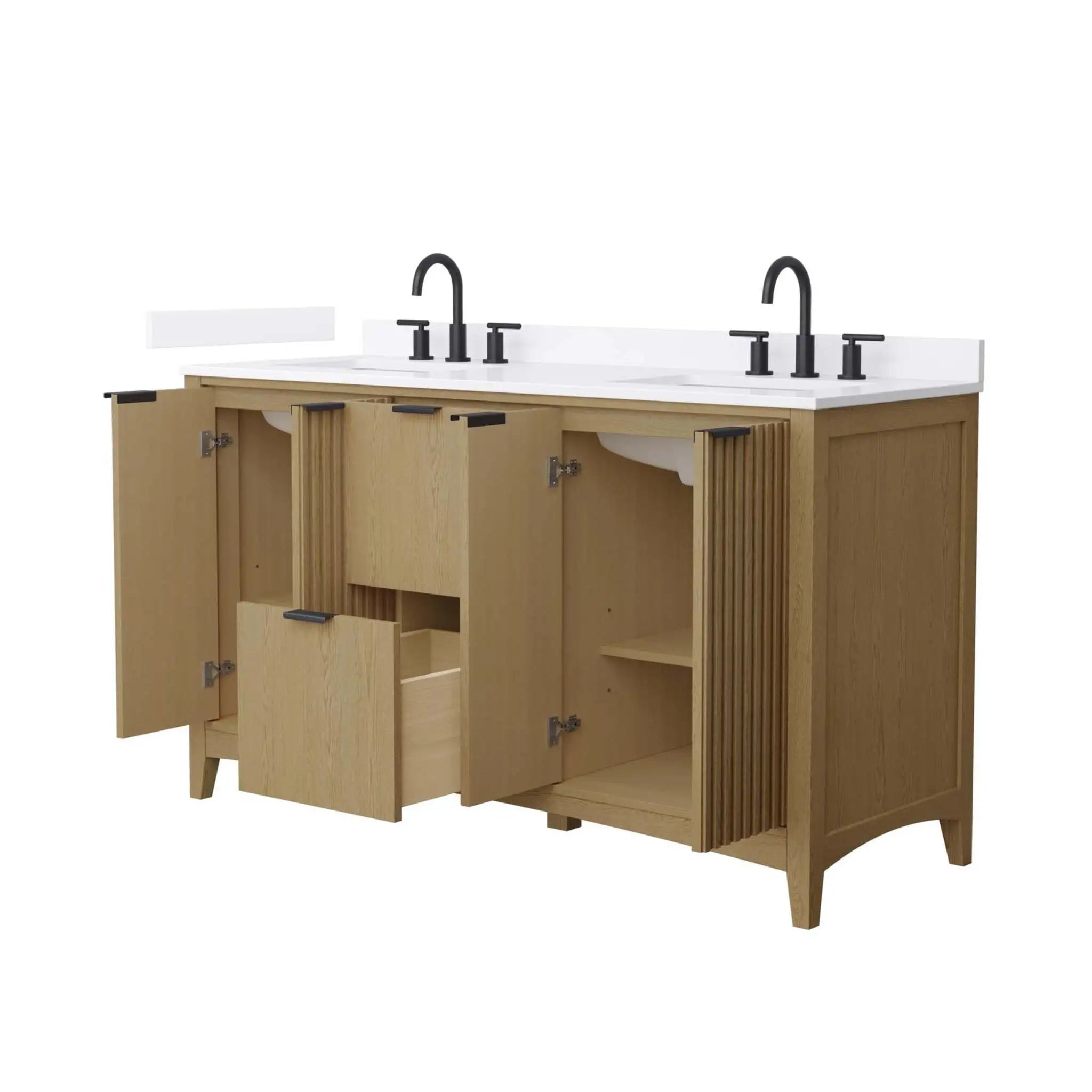 60" Palmilla Double Bathroom Vanity in Natural Oak with Matte Black Trim by Wyndham