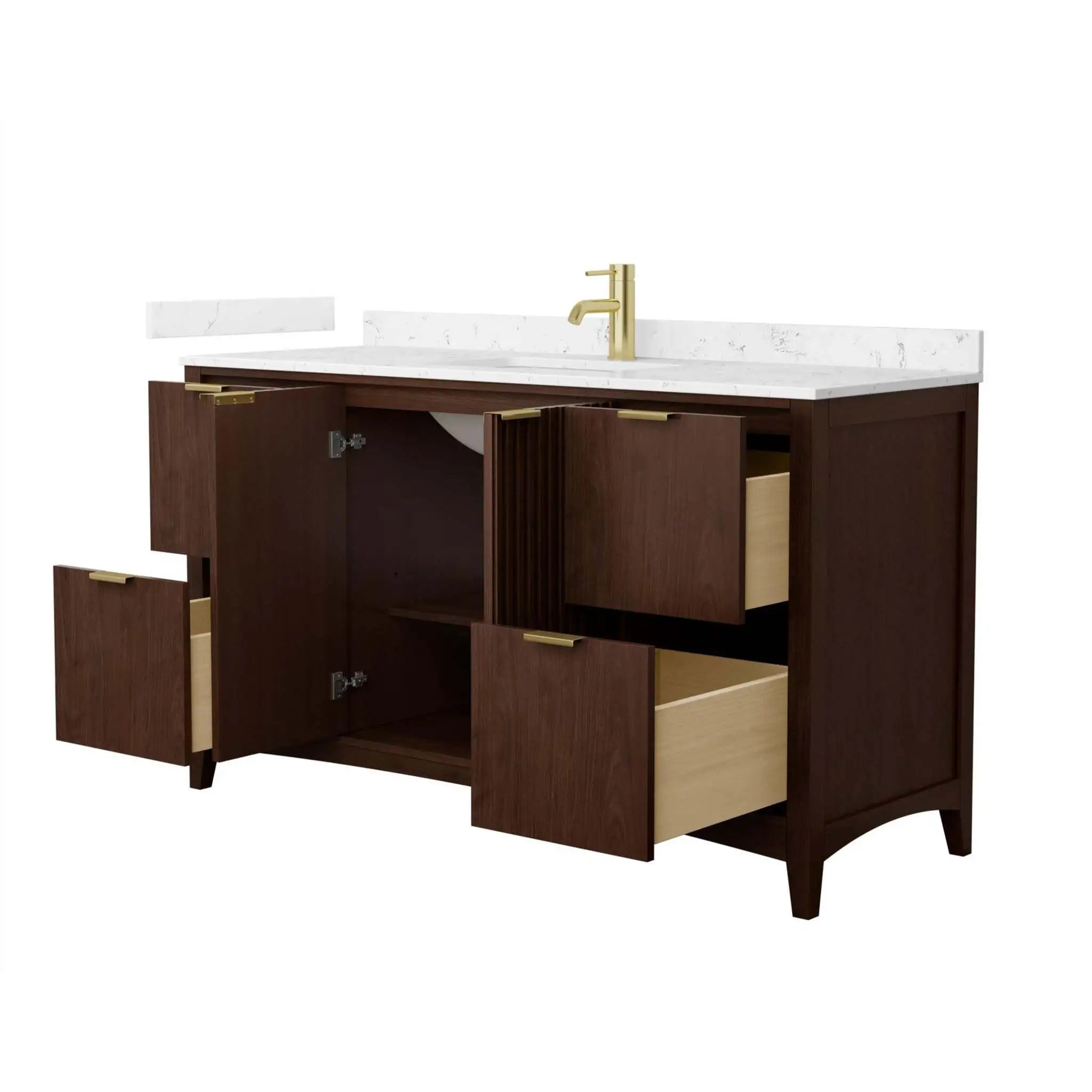 60" Palmilla Single Bathroom Vanity in Dark Walnut with Brushed Gold Trim by Wyndham